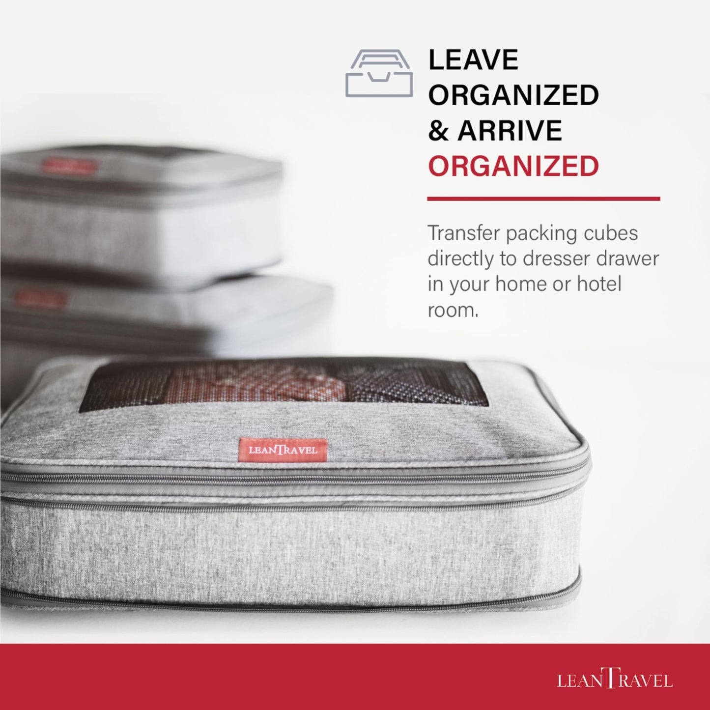 LeanTravel Compression Packing Cubes for Travel Organizers with Double Zipper (6-Pack (2L+2M+2S), Grey)