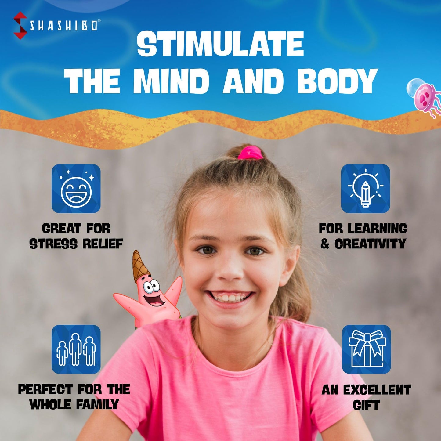 SHASHIBO Spongebob Squarepants Shape Shifting Magnetic Fidget Cube – STEM Toy That Transforms into 70+ Shapes, Beach Buddies Edition