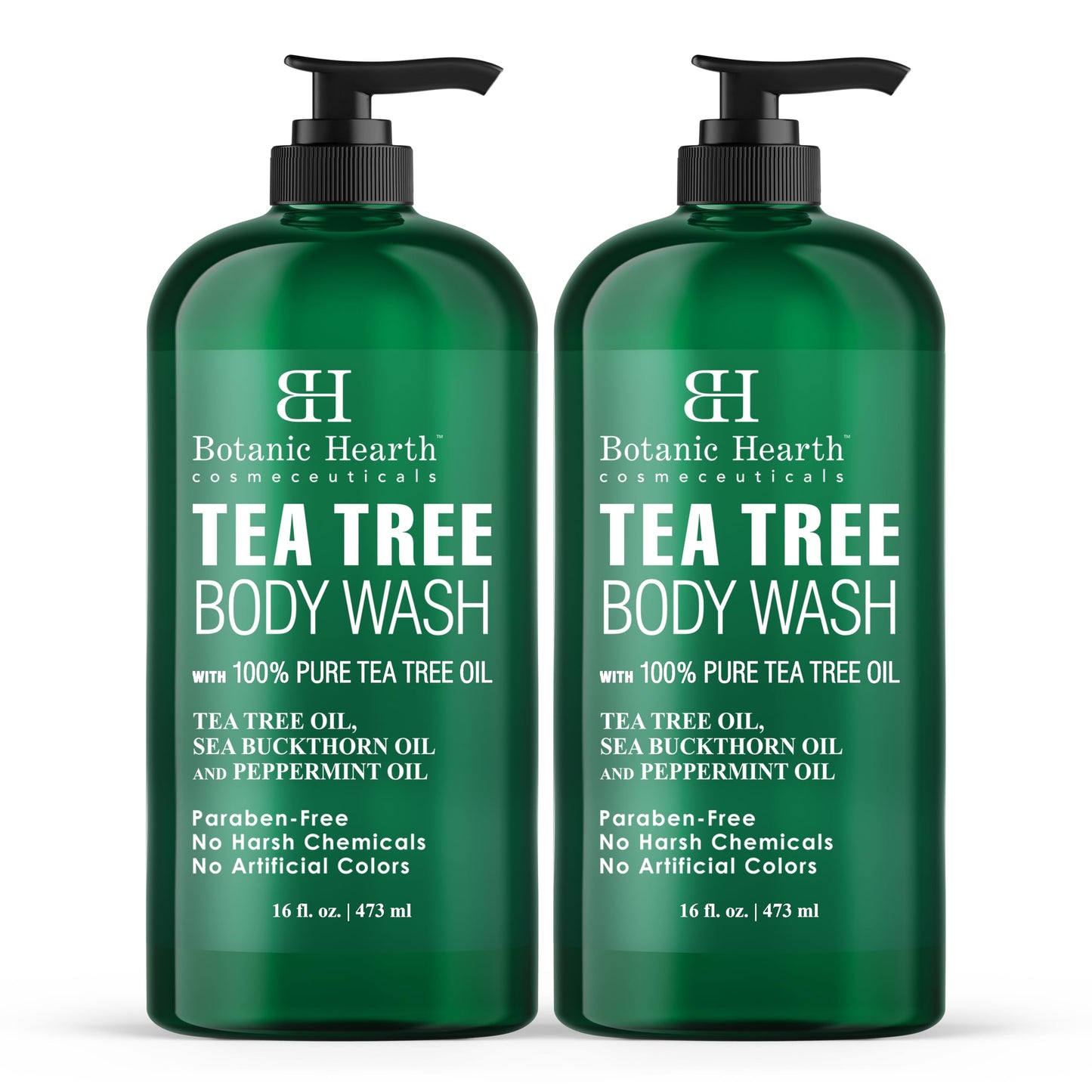 Botanic Hearth Tea Tree Body Wash 16oz - Soothes Dry, Itchy Skin, Antifungal, Sulfate & Paraben Free, 100% Pure Tea Tree Oil, Men & Women, Set of 2