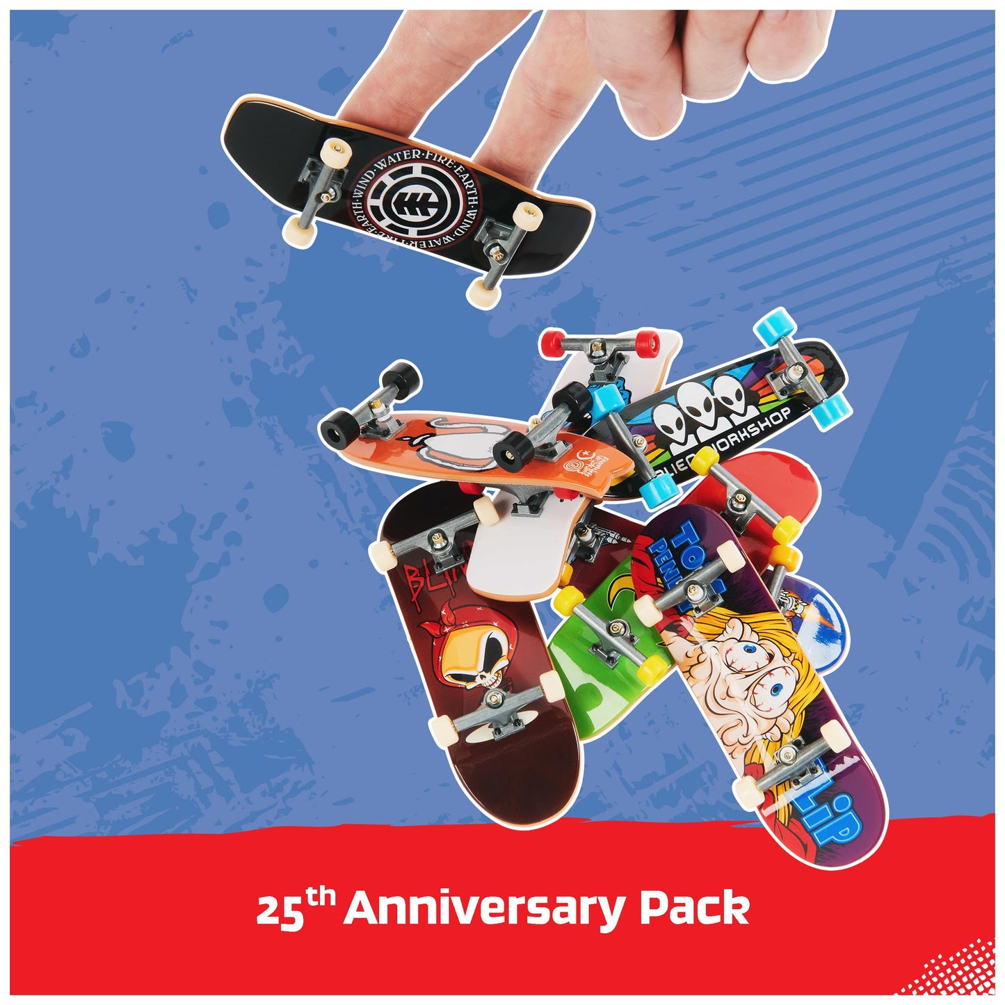 Tech Deck, 25th Anniversary 8-Pack Fingerboards with Exclusive Figure, Collectible and Customisable Mini Skateboards, Kids’ Toys for Ages 6 and up