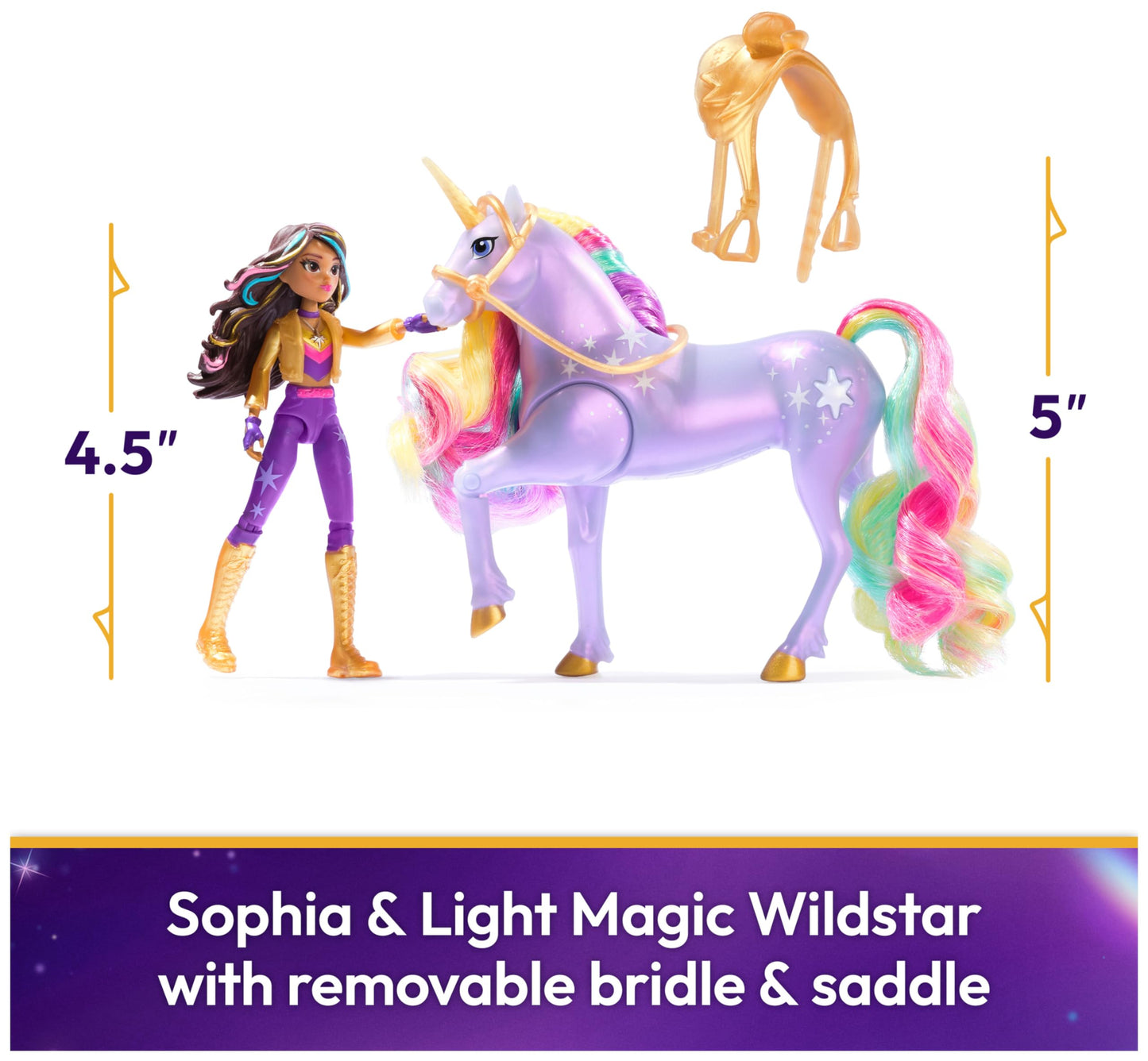Unicorn Academy, Sophia & Light Magic Wildstar with Rainbow Light-up Effects, 2 Riding Accessories, Dolls & Unicorn Toys for Girls Ages 4 and up