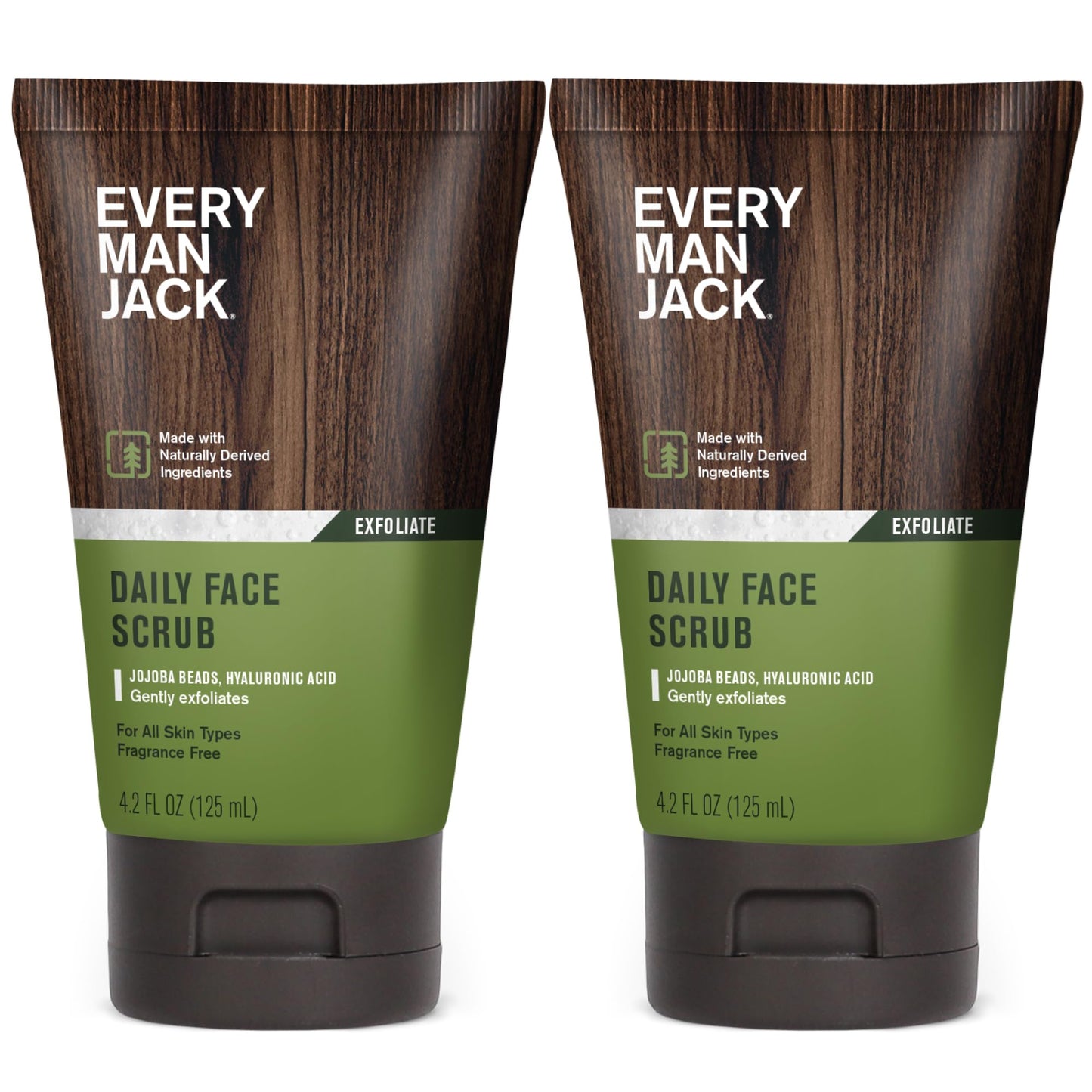 Every Man Jack Gentle Exfoliating Face Scrub for Men, Jojoba Beads & Hyaluronic Acid, Revives & Moisturizes Skin, 4.2 oz Twin Pack