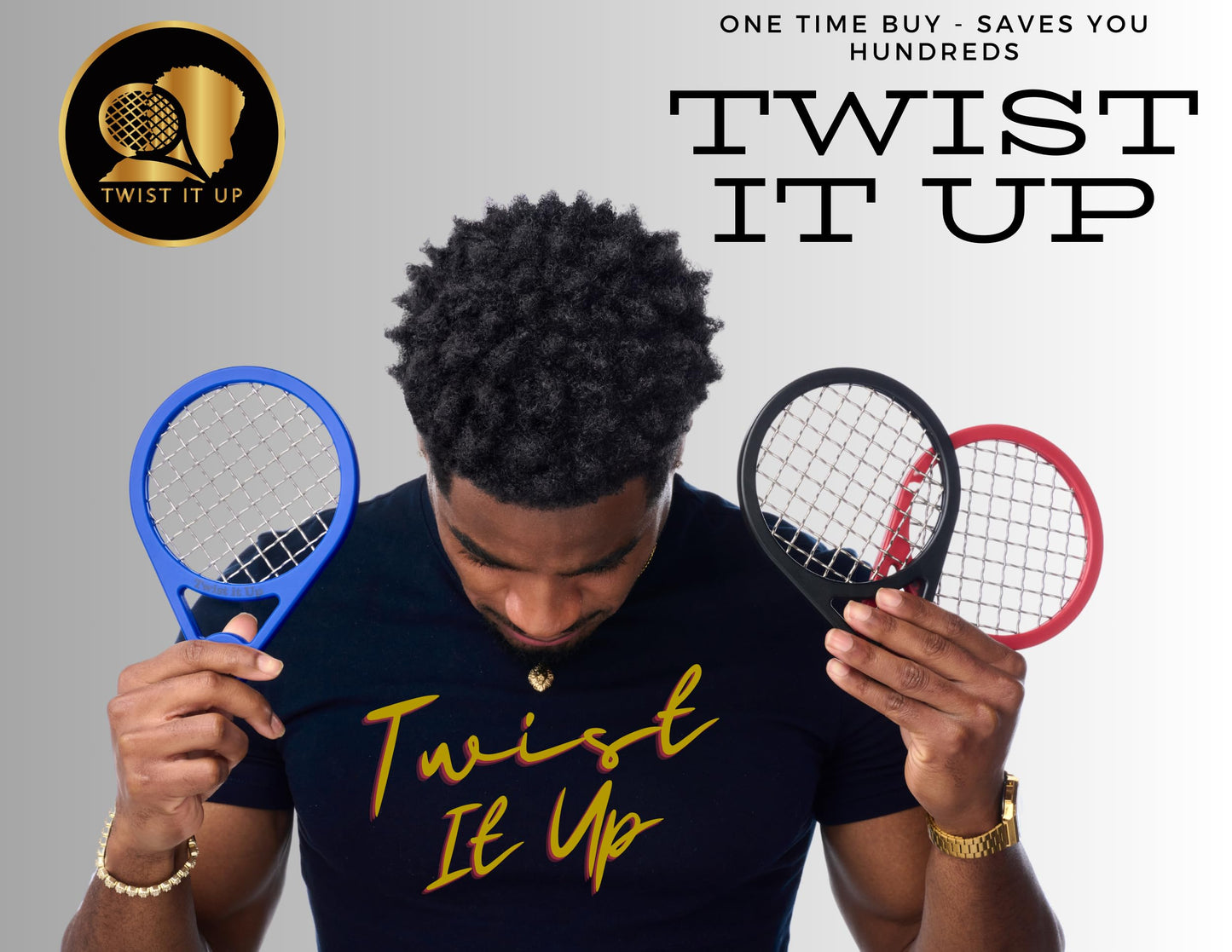 Twist It Up Comb (Bond Black) - Alternative for Hair Sponges, Creates Curls and Twists for Black Men, Tennis Racket Design