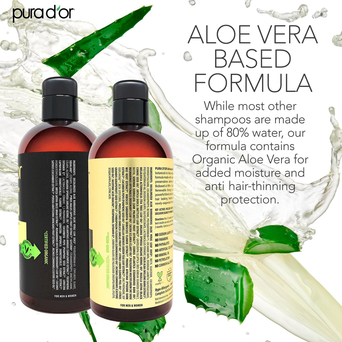 PURA D'OR Advanced Therapy Biotin Shampoo & Conditioner Set – For Thinning Hair, Clinically Tested, Herbal Hair Thickening for Women & Men, 16oz x2