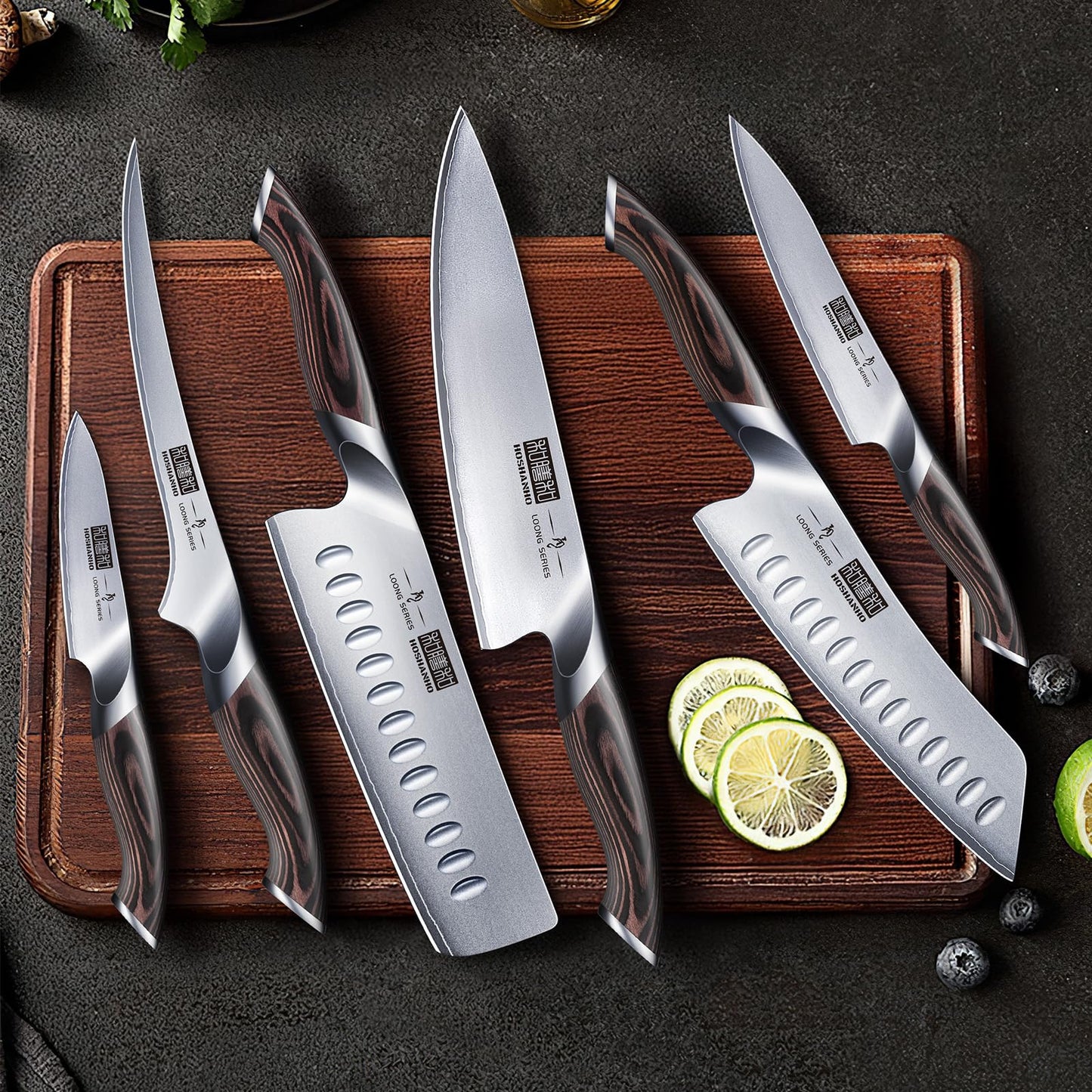HOSHANHO 7-Pc Kitchen Knife Set – Japanese High Carbon Stainless Steel with Magnetic Block, Ultra-Sharp Chef Knives & Pakkawood Handles