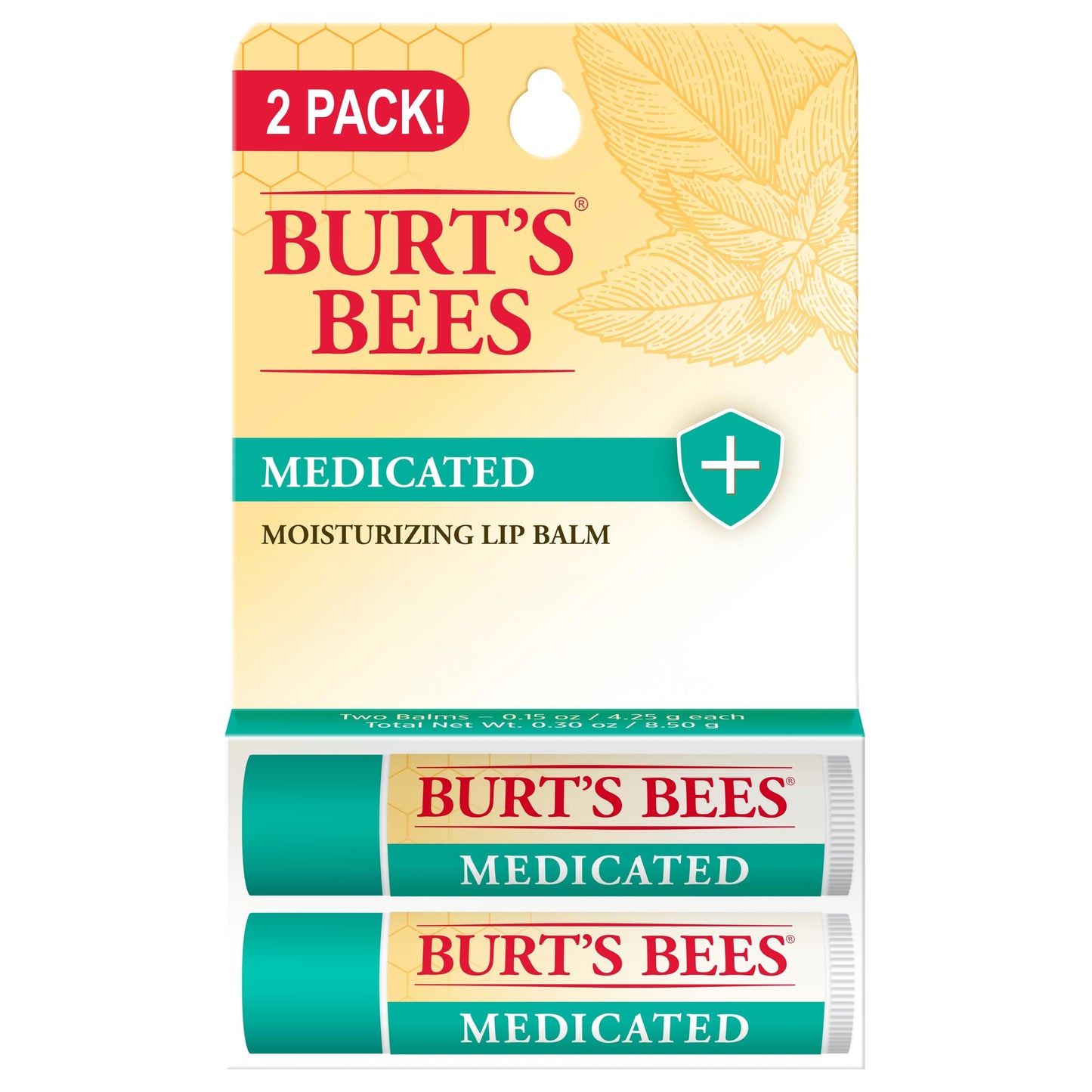 Burt's Bees Lip Balm Stocking Stuffers, Moisturizing Lip Care Christmas Gifts for Dry Chapped Lips, Medicated with Menthol & Eucalyptus, 100% Natural (2-Pack)