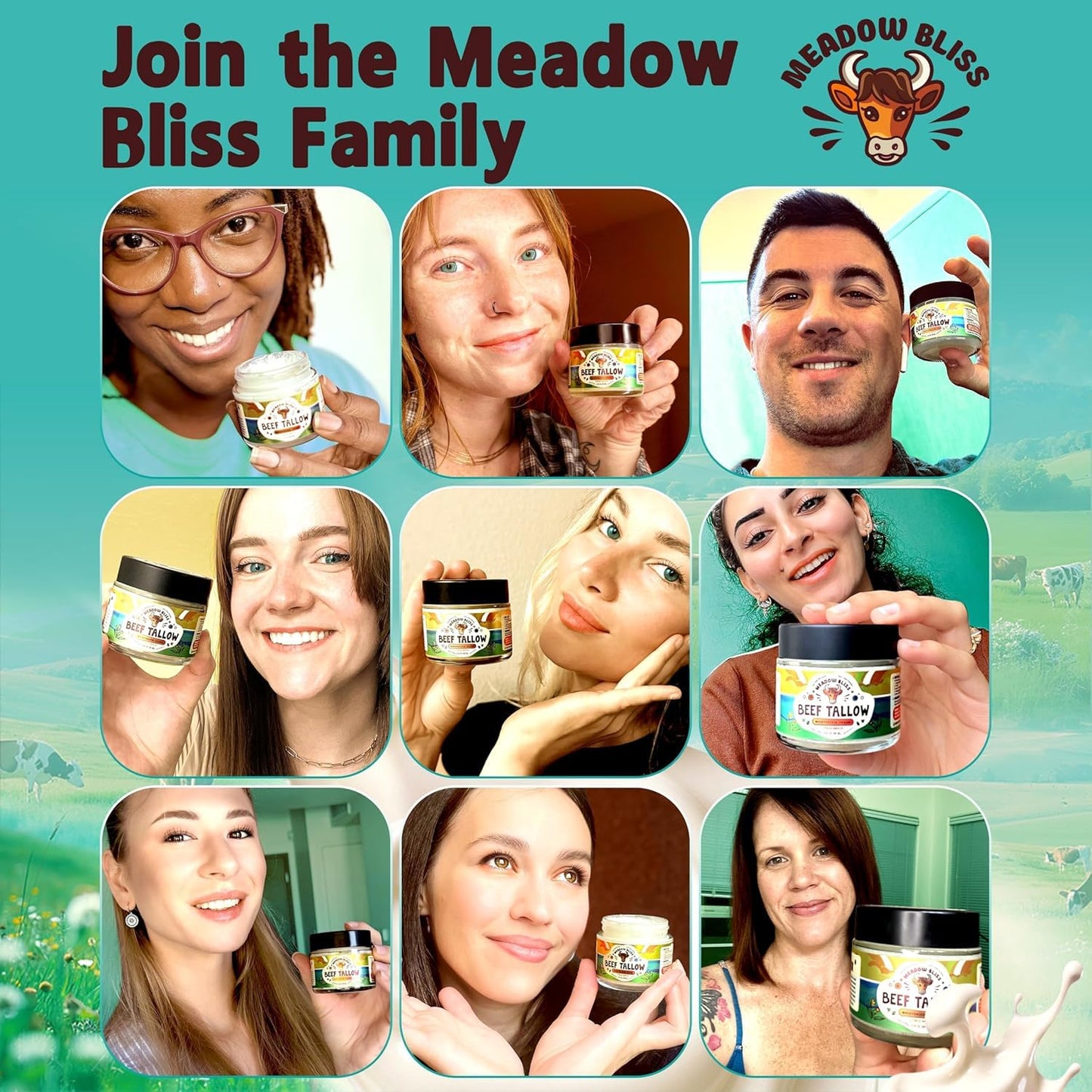 Meadow Bliss Whipped Beef Tallow Moisturizer - 100% Grass-Fed, Organic Jojoba & Shea, Eczema & Rosacea Relief, Citrus Breeze 4 oz