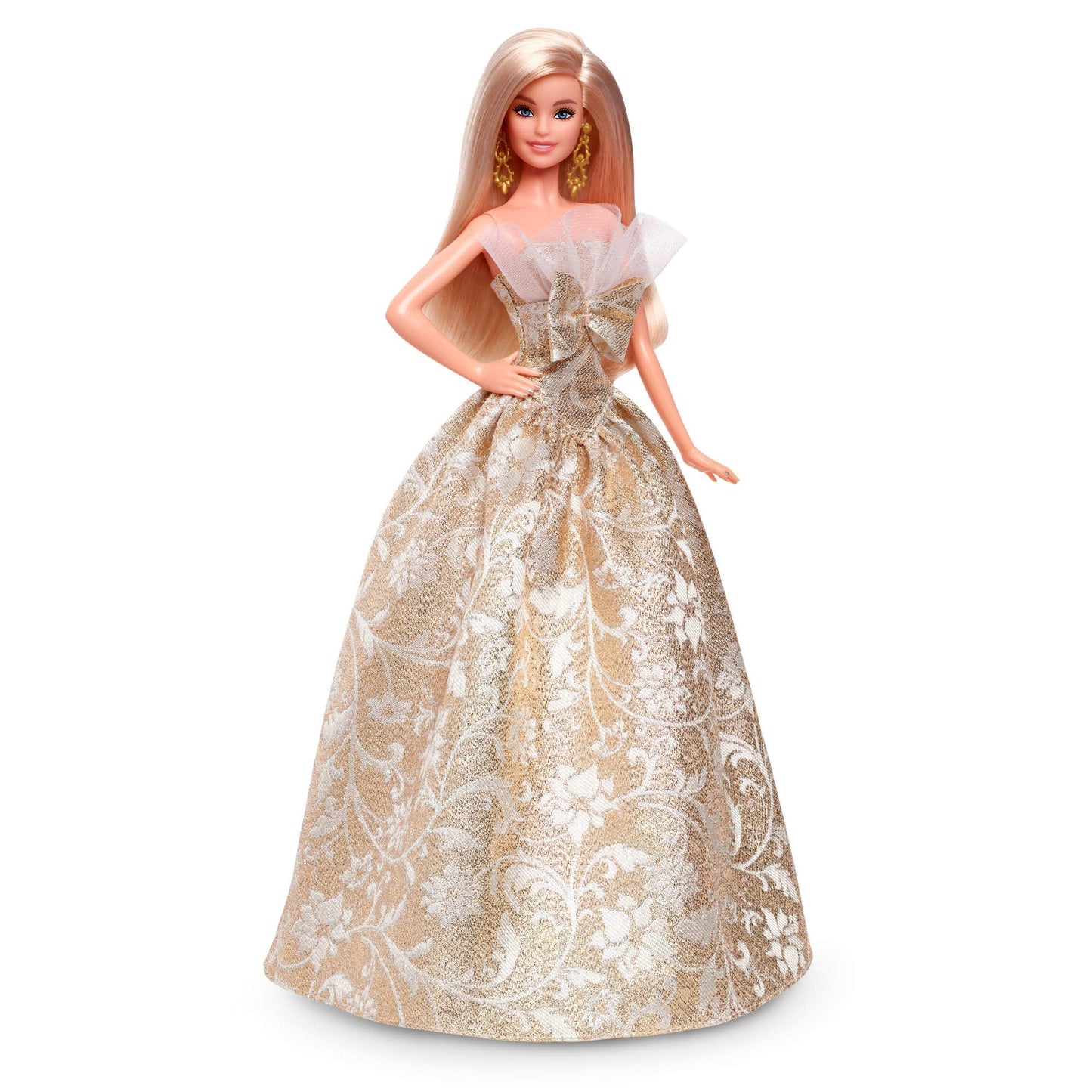 Barbie Signature 2025 Holiday Blonde Fashion Doll Wearing Silver & Gold Gown, Seasonal Collector in Displayable Packaging & Stand