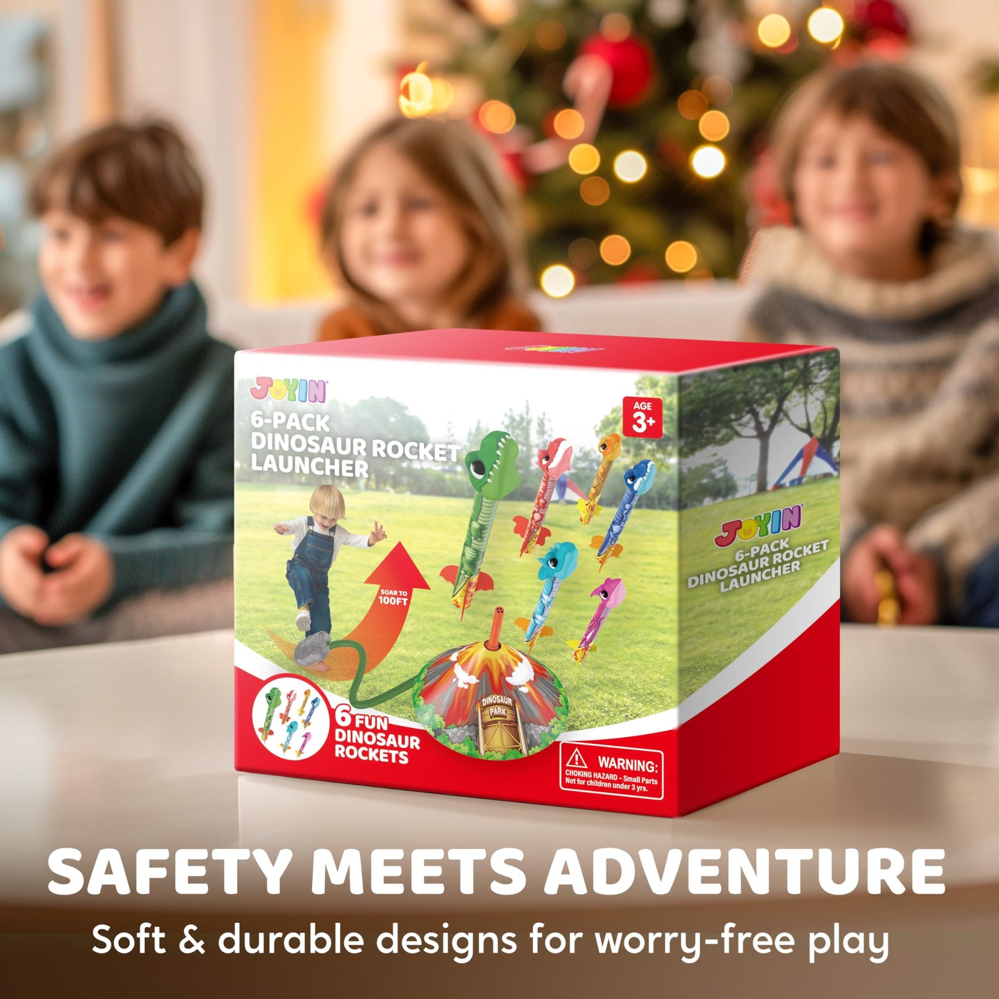 JOYIN Dinosaur Foam Rocket Launcher Toy for Kids – 6 Dino Rockets, Launches Up to 100 ft, Fun Gift for Boys 3-8, Birthday & Family Play
