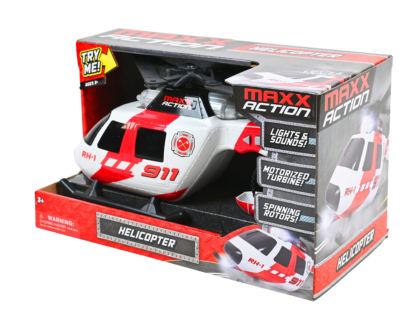 Sunny Days Entertainment Maxx Action Large Helicopter - Lights and Sounds Vehicle with Motorized Turbine and Spinning Rotors