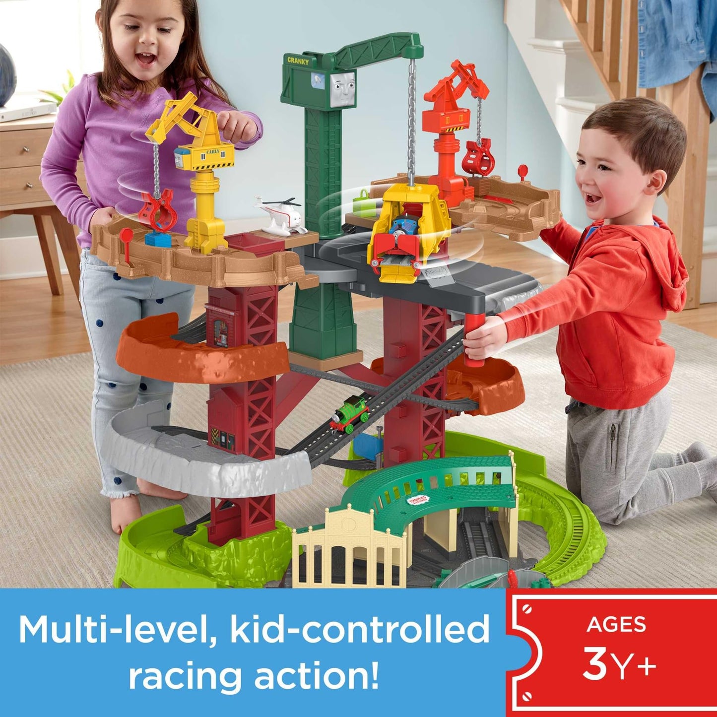 Thomas & Friends Super Tower Track Set – Multi-Level Train Playset with 3 Characters & Cranes, 2.5 Ft Tall, Preschool Toy Ages 3+ (Amazon Exclusive)