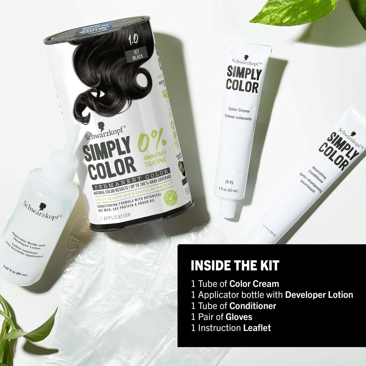 Schwarzkopf Simply Color 1.0 Jet Black Permanent Hair Dye – Ammonia, Silicone, PPD & PTD Free, Gentle Formula, Dermatologist Tested, 1 Application