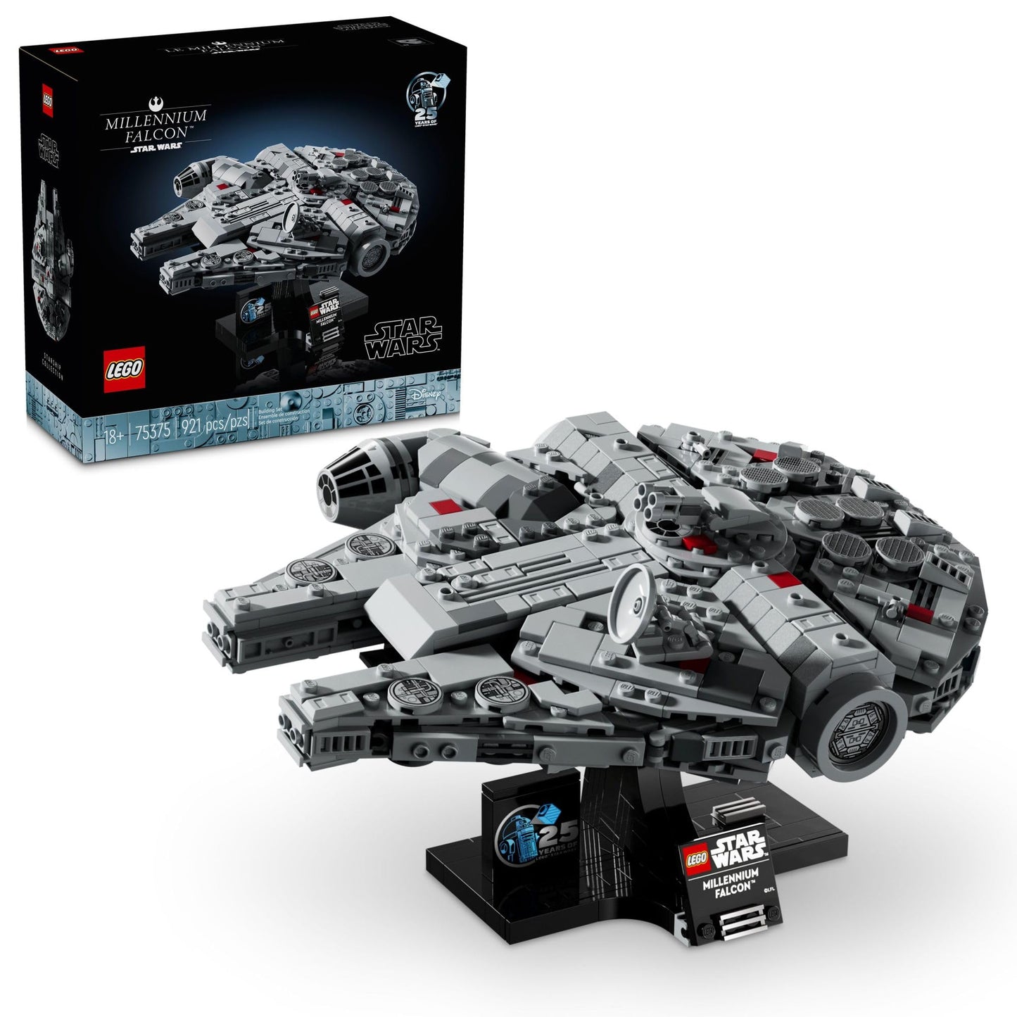 LEGO Star Wars Millennium Falcon 25th Anniversary Set 75375, Collectible Building Kit for Adults, Display Stand, Iconic Starship Gift