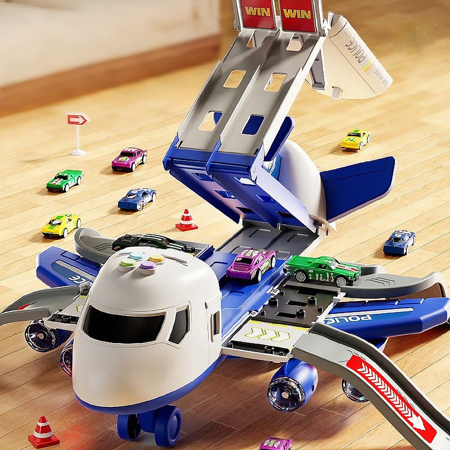 Airplane Toy Race Track Playset for Kids – Foldable 4-Layer Transport Plane with 6 Cars, Toddler Car Ramp Toy for Boys & Girls Ages 3-6, Birthday Gift