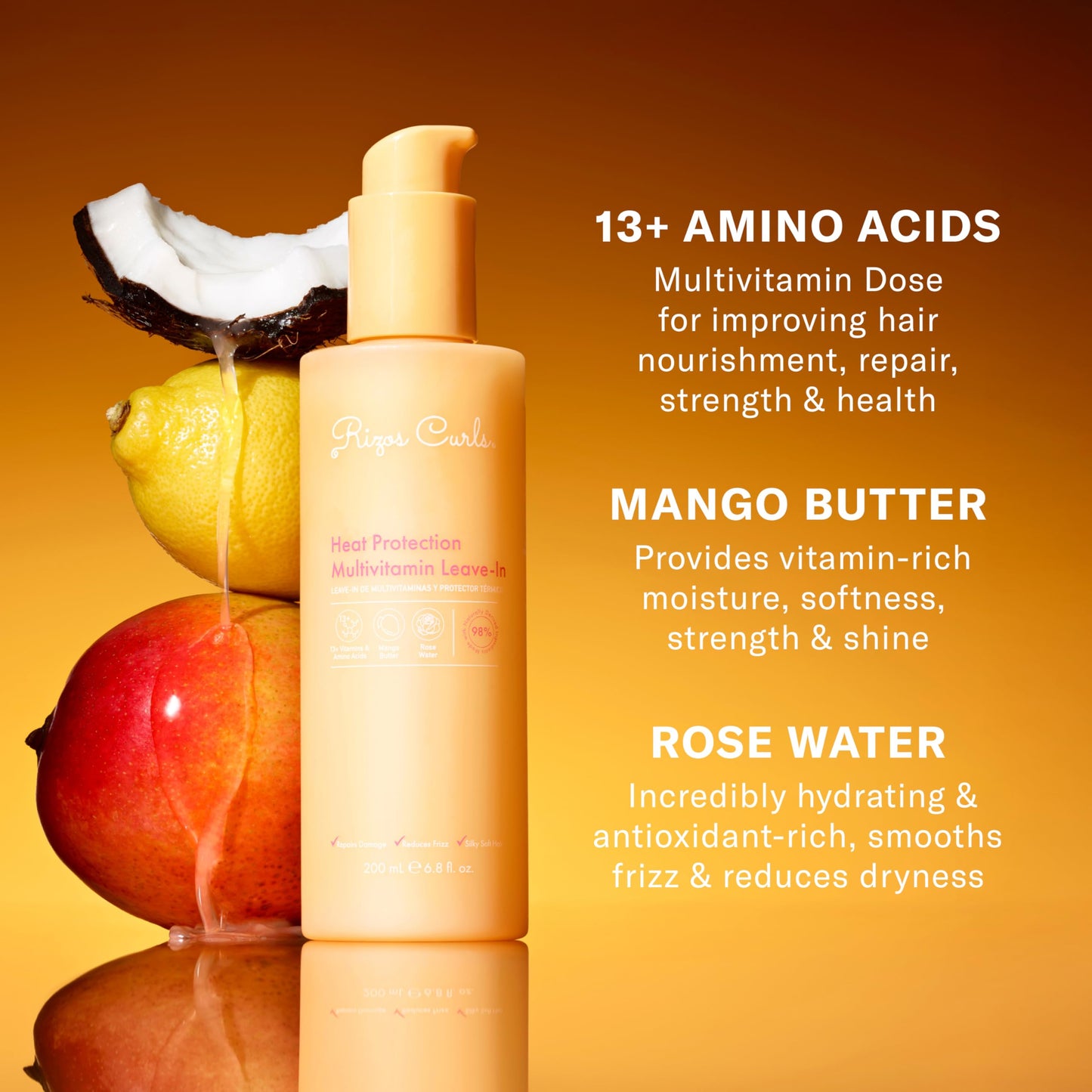 Rizos Curls Multivitamin Leave-In Heat Protectant up to 450°F – Strengthens, Repairs & Adds Shine for All Hair Types 1A–4C – Sulfate-Free