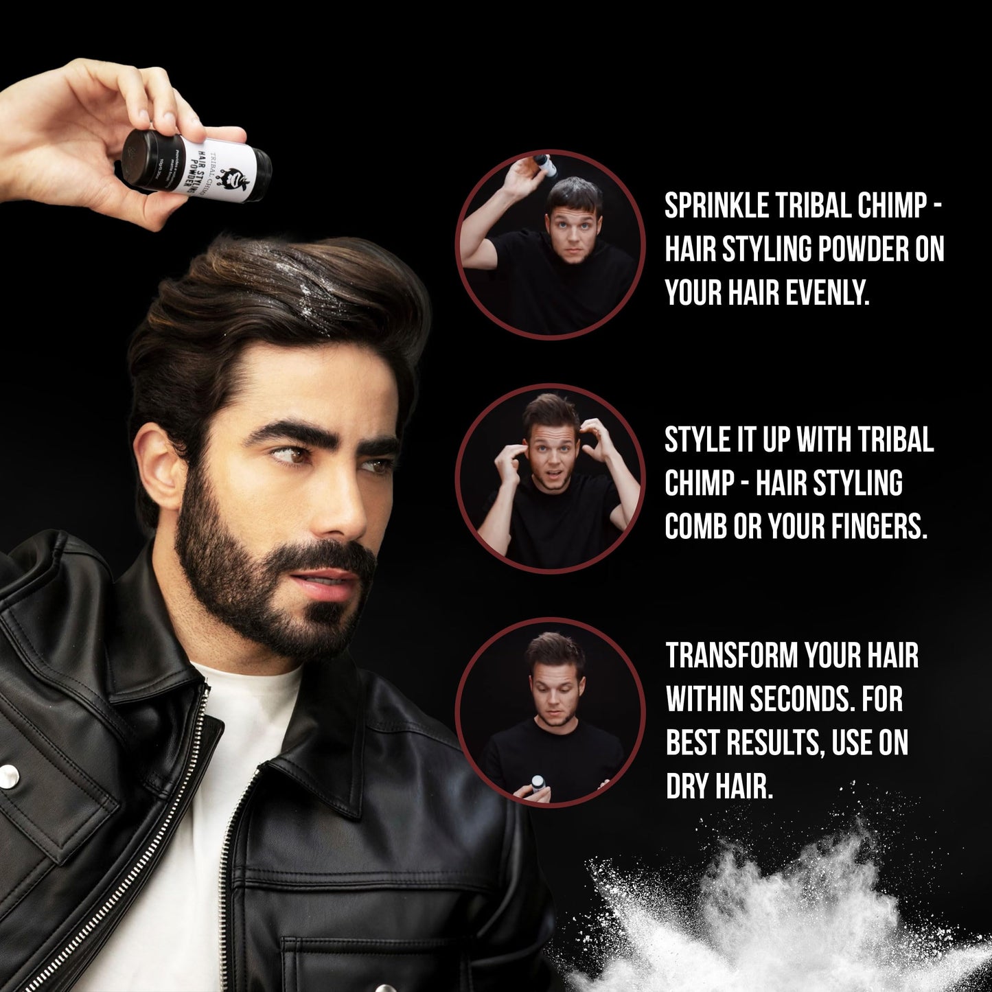 Tribal Chimp Hair Styling Powder – Volumizing & Texturizing Powder for Men & Women, Matte Finish, 24H Invisible Hold, Non-Sticky, Fresh Scent, 10g