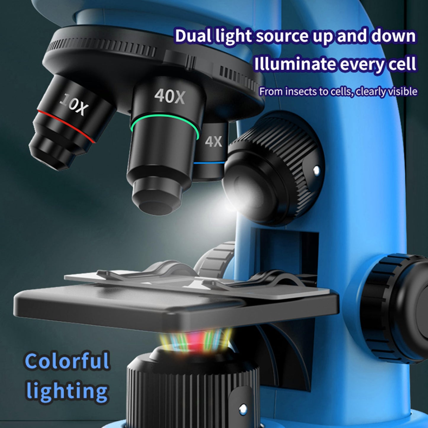 Kids Microscope Kit 40-1600x for Beginners, STEM Science Toy with LED Light, Prepared Slides & Tools for Ages 6-12