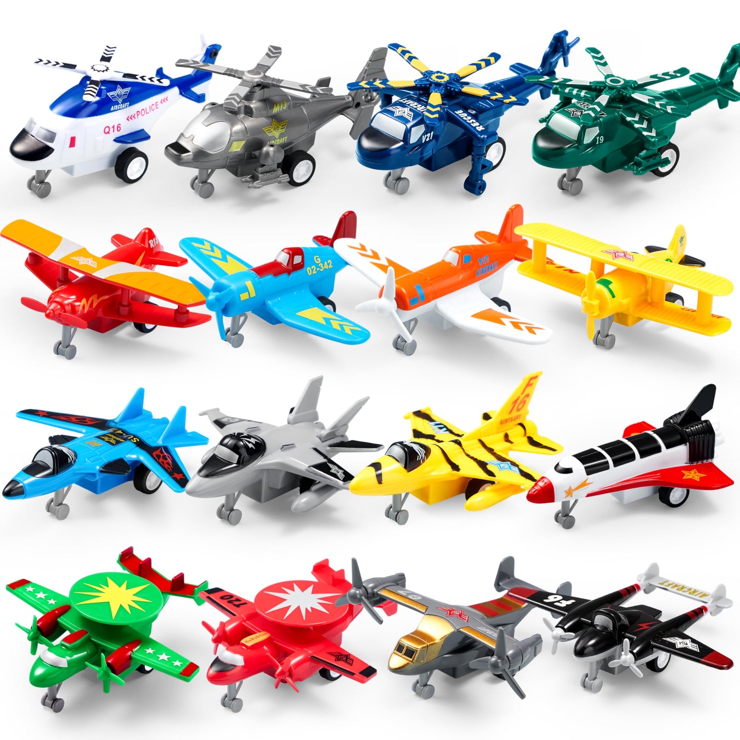 JOYIN 16-Piece Pull Back Airplane Toy Set for Kids 3+ – Includes Helicopter, Fighter, Bomber & Biplane Models, Classroom & Birthday Gifts