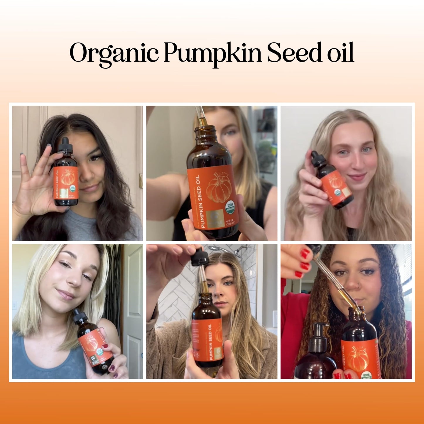 USDA Organic Pumpkin Seed Oil 4oz – 100% Pure, Cold Pressed & Unrefined Virgin Oil for Hair Growth, Volume & Anti-Aging Face Moisturizing