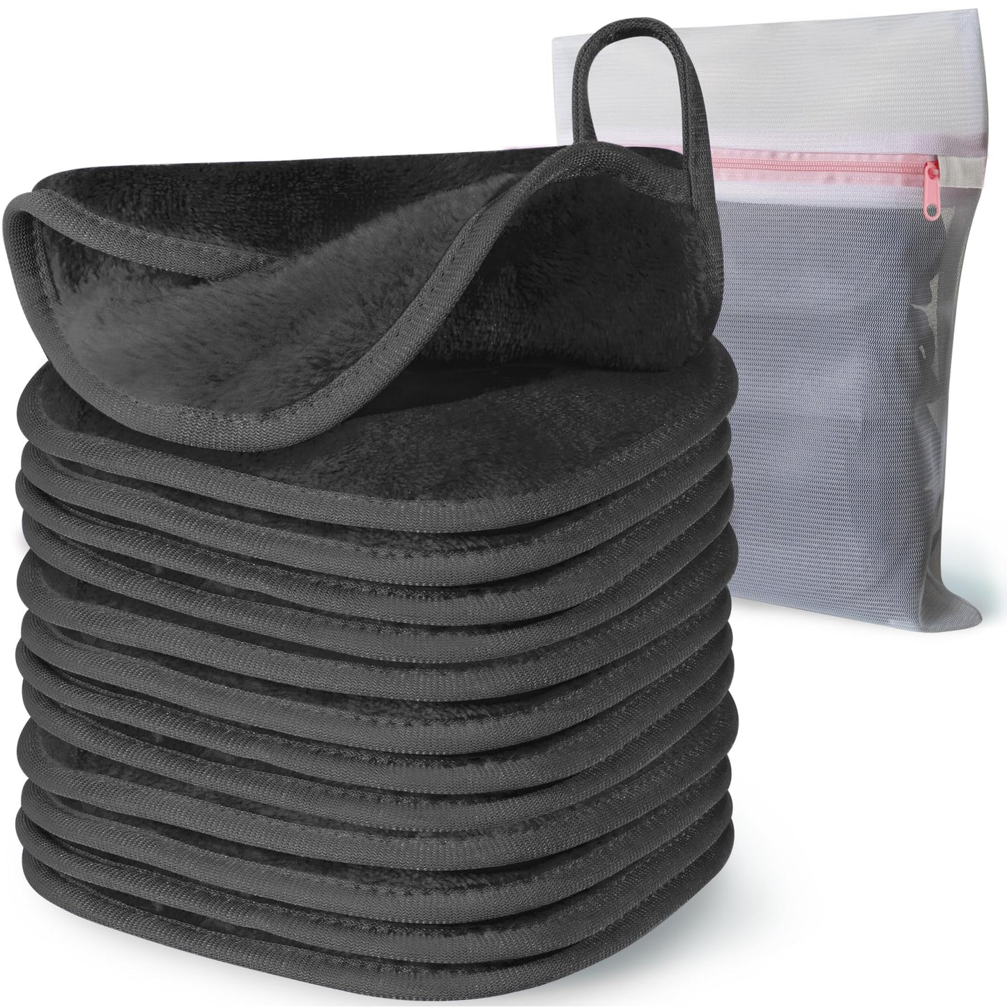 Reusable Makeup Remover Cloths, 12-Pack 6"x6" Microfiber Face Wash Towels with Mesh Bag, Soft & Gentle for Face Cleansing, Grey