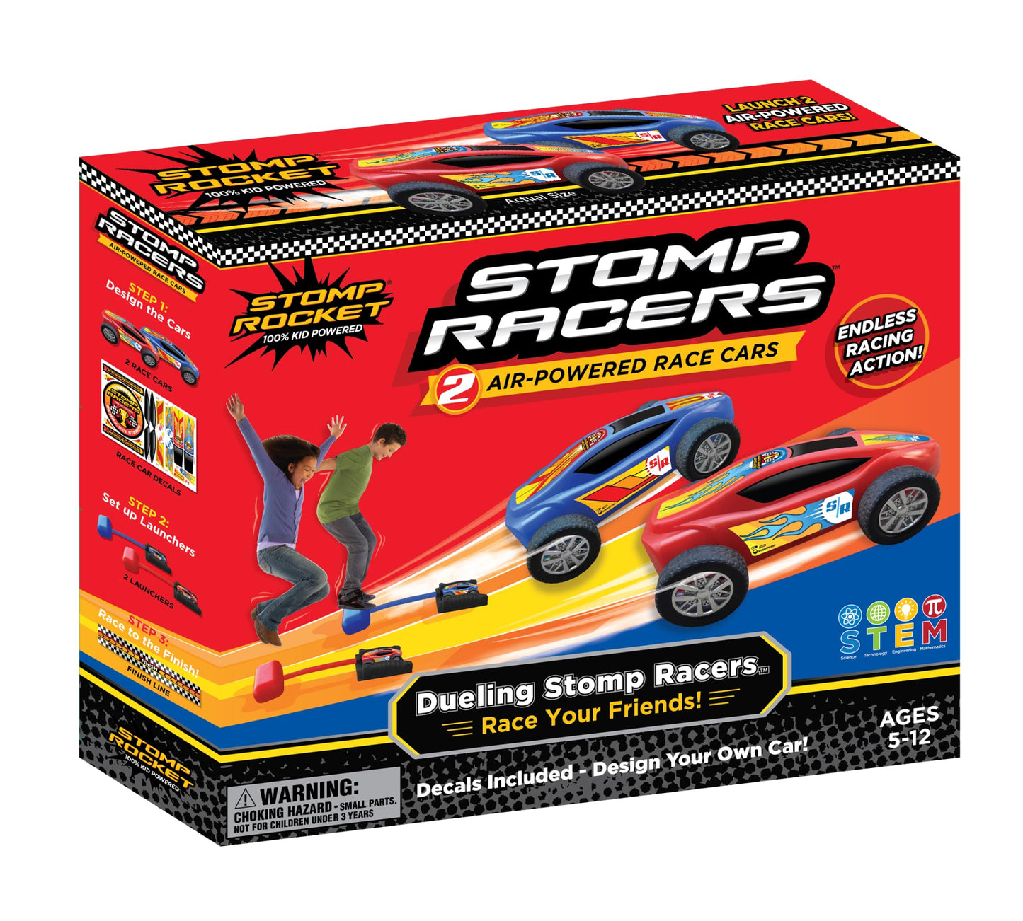 Stomp Racers Air-Powered Race Cars, 2-Pack - Dueling Launcher for Backyard Fun, Outdoor Kids Toy Gift for Boys, Girls & Toddlers
