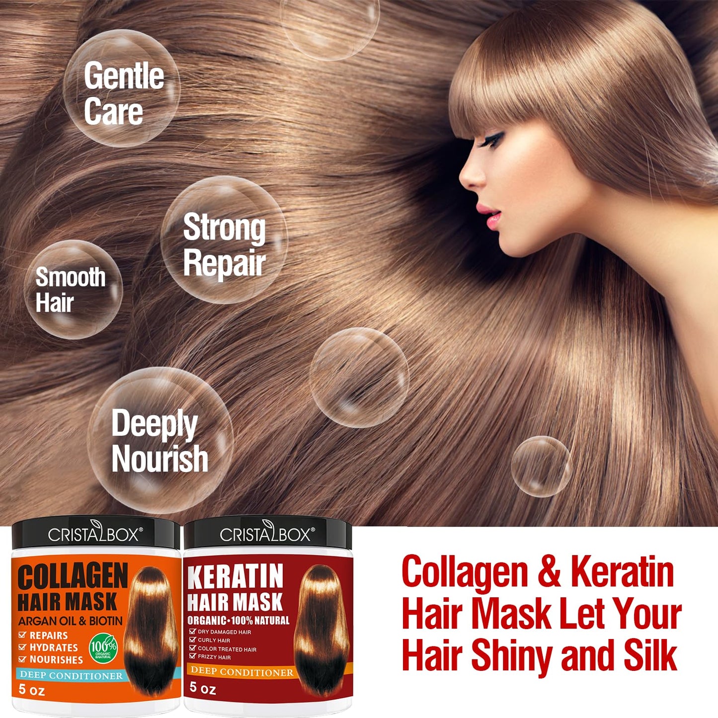 2 Pack Collagen & Keratin Hair Masks – Deep Conditioning Argan Oil Hair Repair Treatment with Biotin for Dry, Damaged, Frizzy Hair, Hydrating & Nourishing