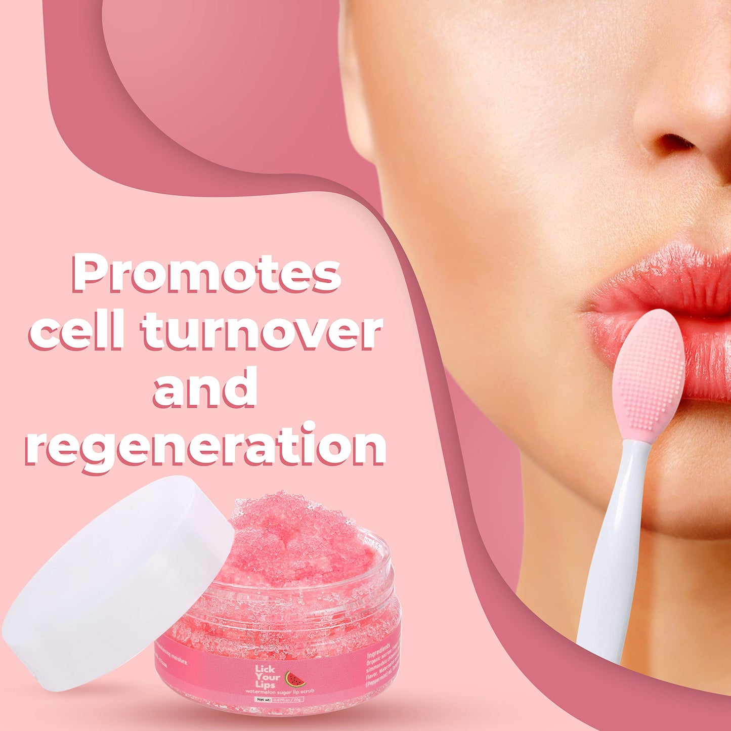 Watermelon Sugar Lip Scrub for Dry, Cracked & Dark Lips – Exfoliating & Moisturizing Lip Care with Brush, Vegan & Cruelty-Free, 20g