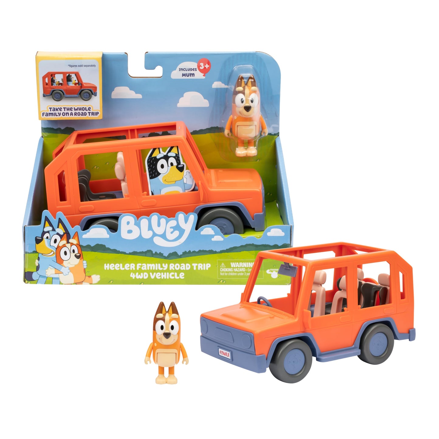 Bluey Heeler Family Road Trip Big Car Toy, Articulated, Customizable Interactive Toddler Toy Car with 2.5” Chilli Figure, Toddler Cars for Ages 3+