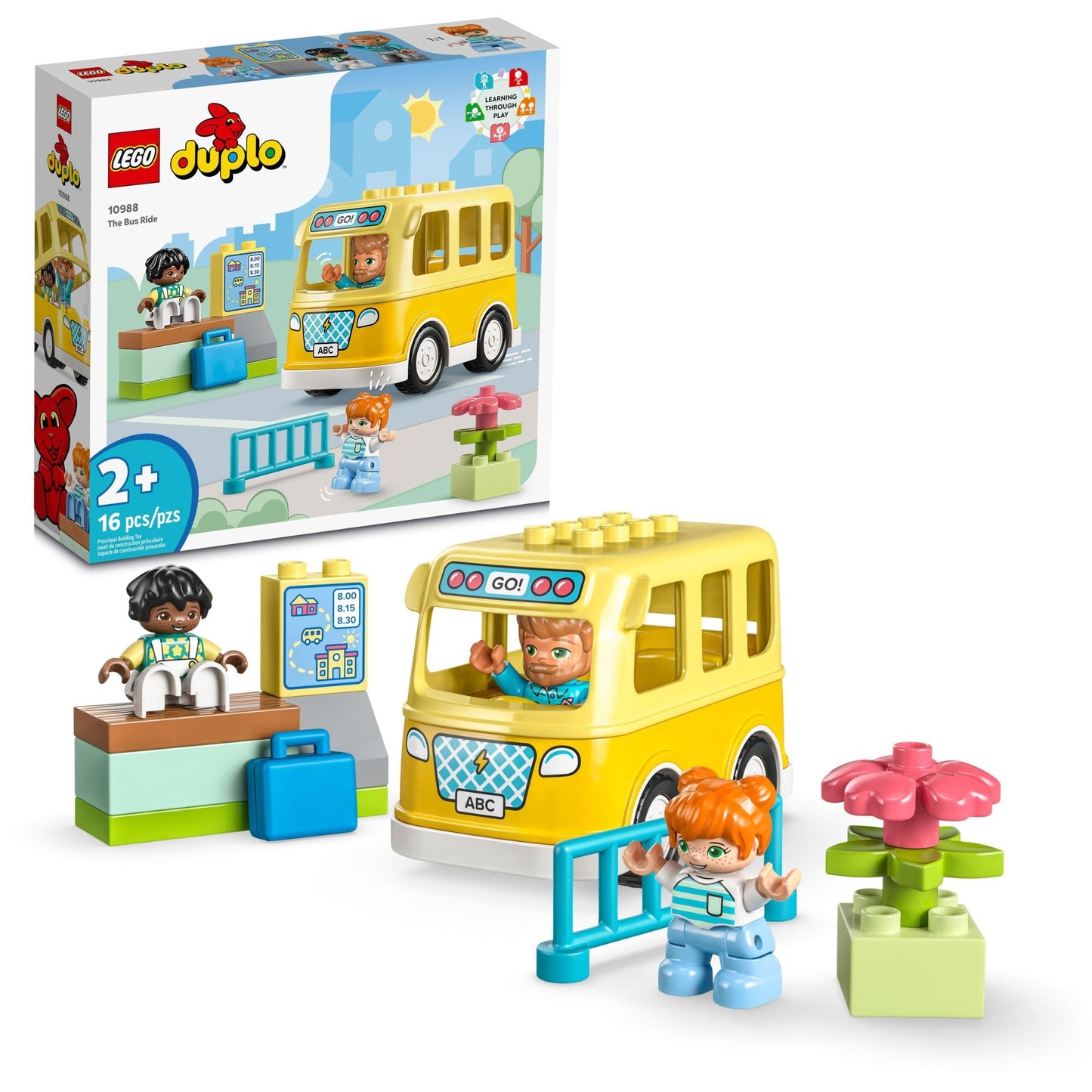 LEGO DUPLO Town Bus Ride 10988 Building Toy Set for Toddlers Ages 2+, Preschool Learning STEM Toy, Fun Bus Ride & Friendship Playset