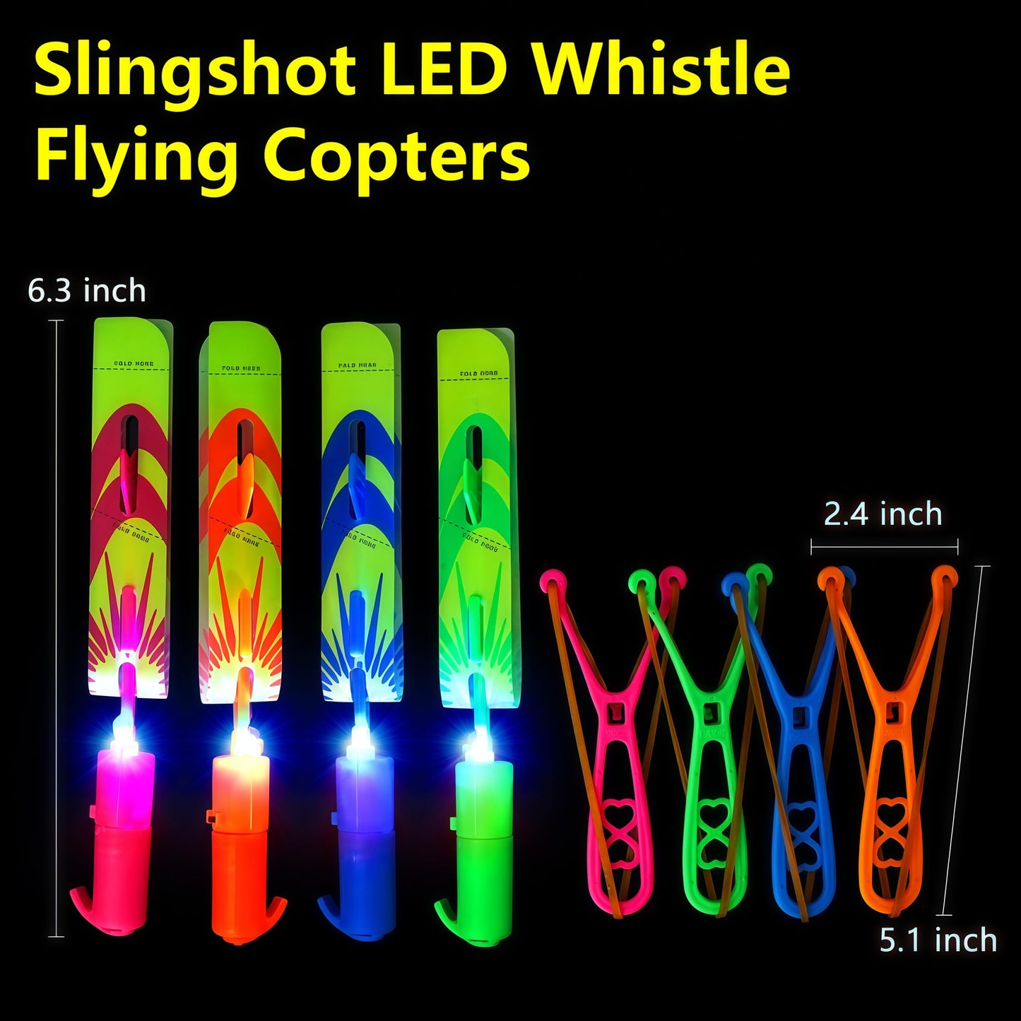 25-Pack LED Flying Toys Set with Whistle, Rocket Slingshot & Glow Arrow Helicopters – Glow-in-the-Dark Outdoor Toys for Kids 4-12