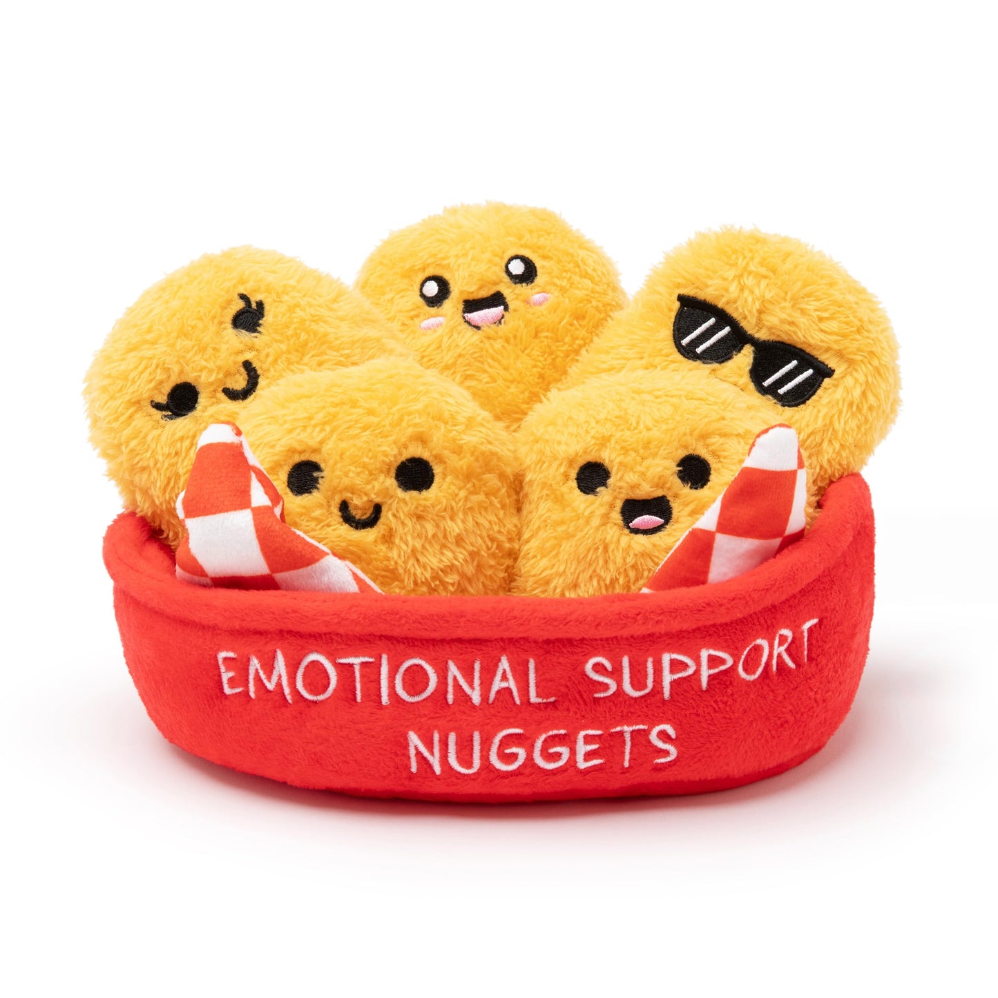 Emotional Support Chicken Nuggets Plush Set – 5 Cute Plushies in Basket, Cozy Fall Gift, Fun Collectible & Trick-or-Treat Toy