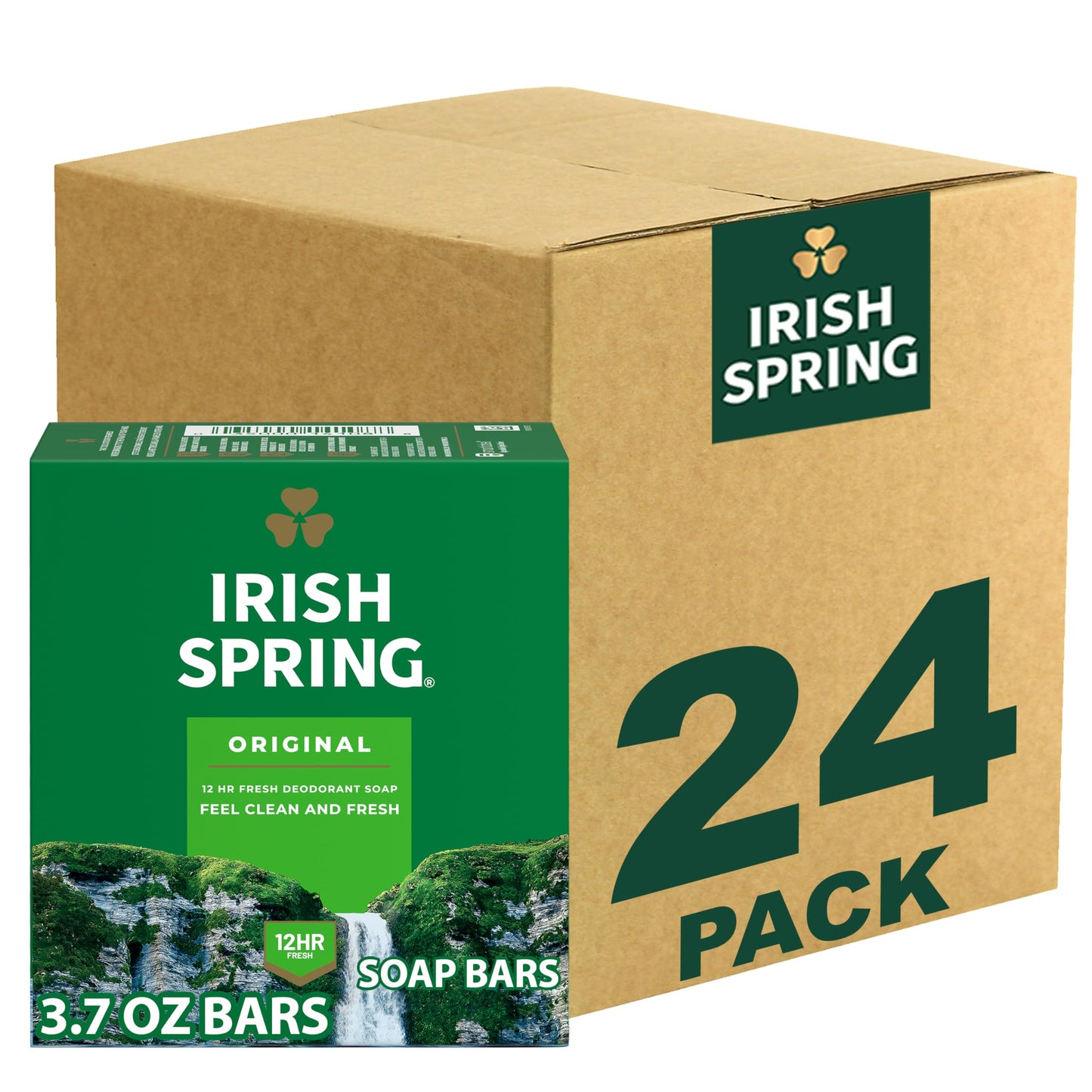 Irish Spring Men’s Original Clean Bar Soap, Fresh Scent 12H, Mild for Skin, 3.7 oz, 3 Bars – Pack of 8, Recyclable Carton