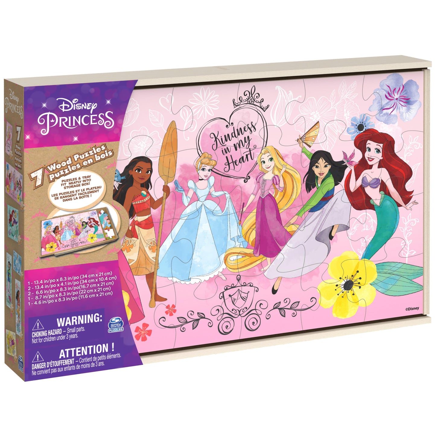Spin Master Disney Princess Puzzle 7-Pack – Jigsaw Puzzles 12, 16 & 24 Pieces Featuring Ariel, Tiana, Rapunzel & Pocahontas, Ages 4+
