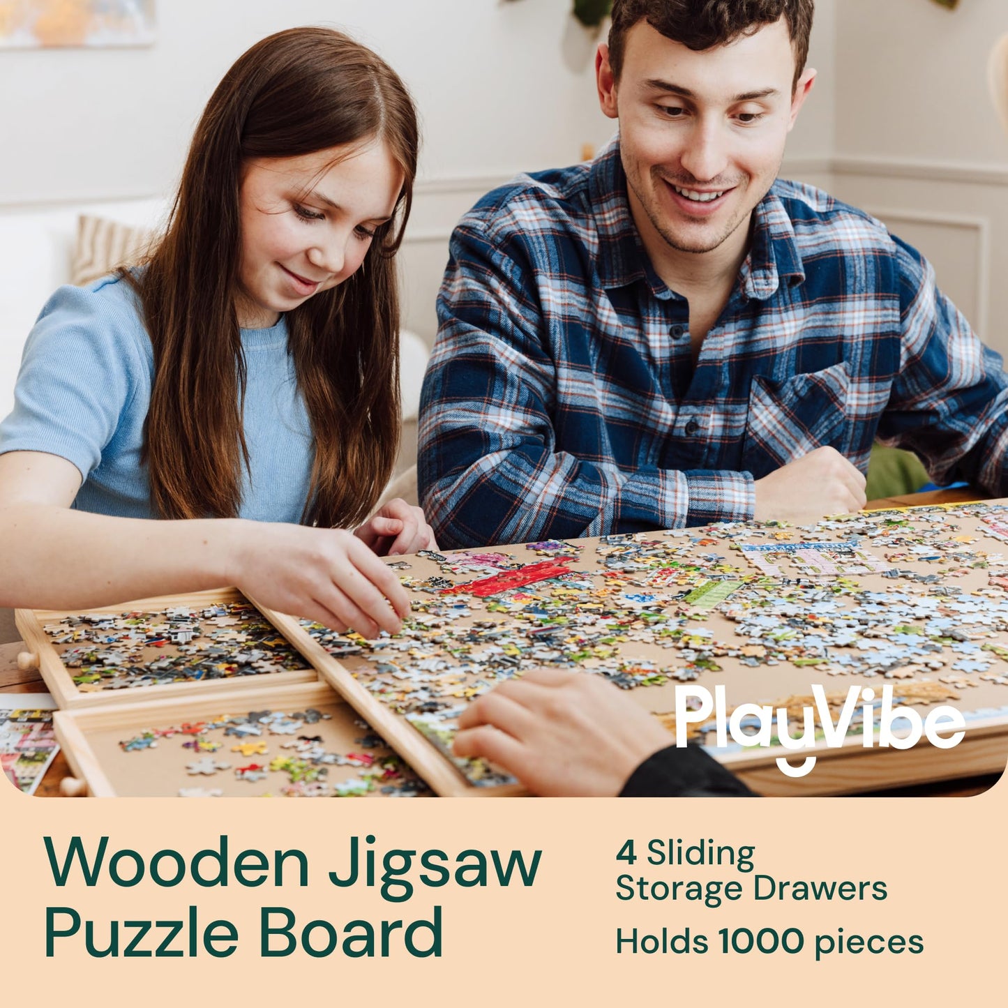 PlayVibe 1500-Piece Puzzle Board with Drawers & Cover – Portable Jigsaw Solve Station with Tray, Accessories & Raised Edges to Prevent Slipping