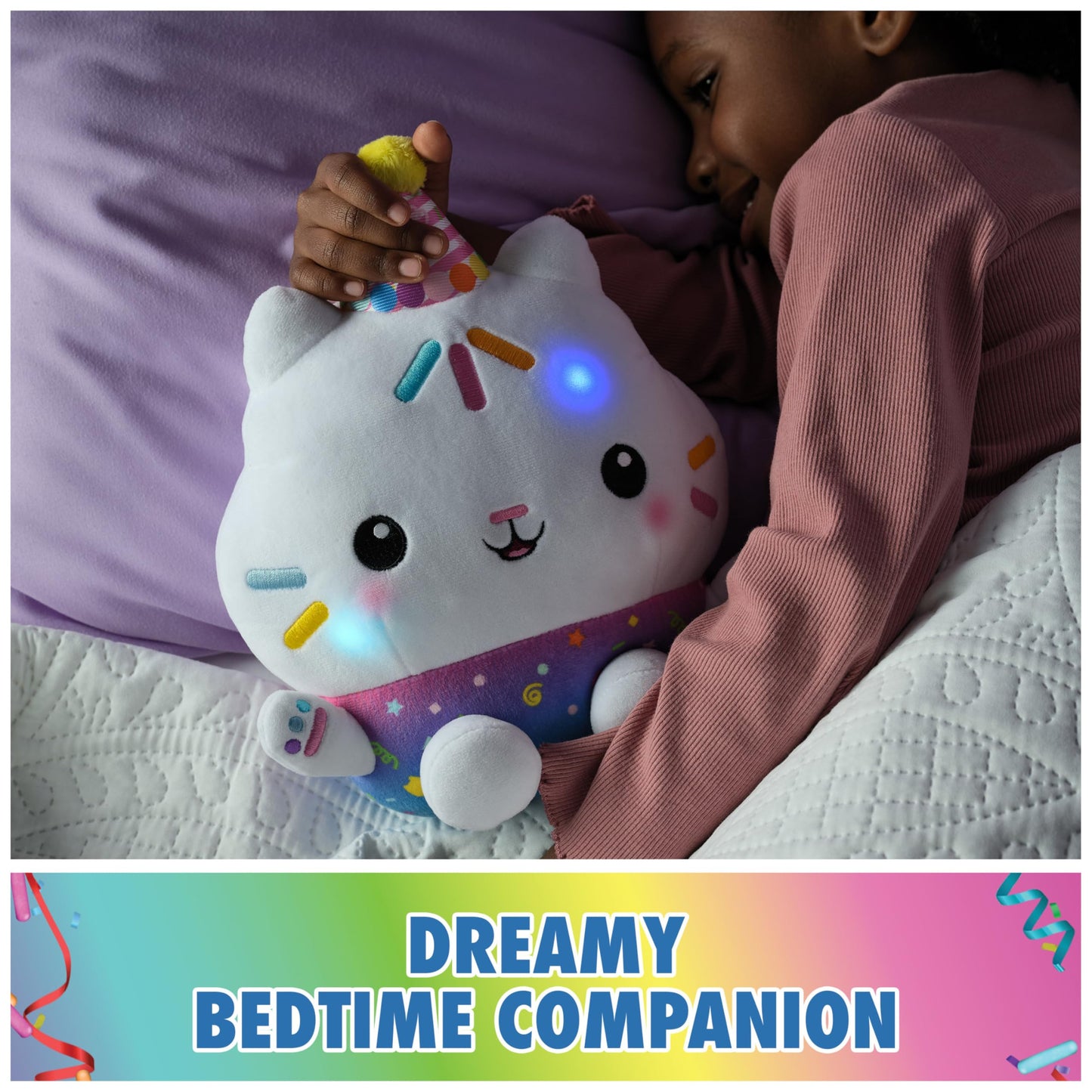 Gabby’s Dollhouse Celebrations, Sprinkle Party Cakey Cat Plush, 10-Inch Interactive Stuffed Animal with Sounds, Kids Toys for Girls & Boys Ages 3+