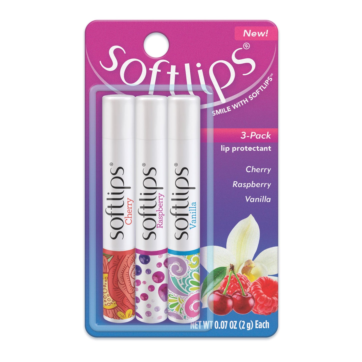 Softlips Daily Lip Moisturizer 3-Pack – Multi-Flavored Chap Sticks for Very Dry Lips, Hydrates, Soothes & Prevents Chapping