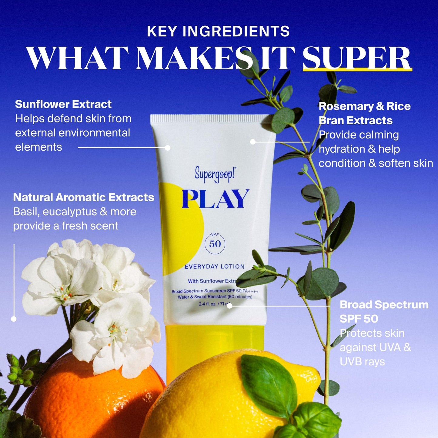 Supergoop! PLAY Everyday Lotion SPF 50 - Broad Spectrum Sunscreen for Face & Body, Fast Absorbing, Water & Sweat Resistant, 18 fl oz