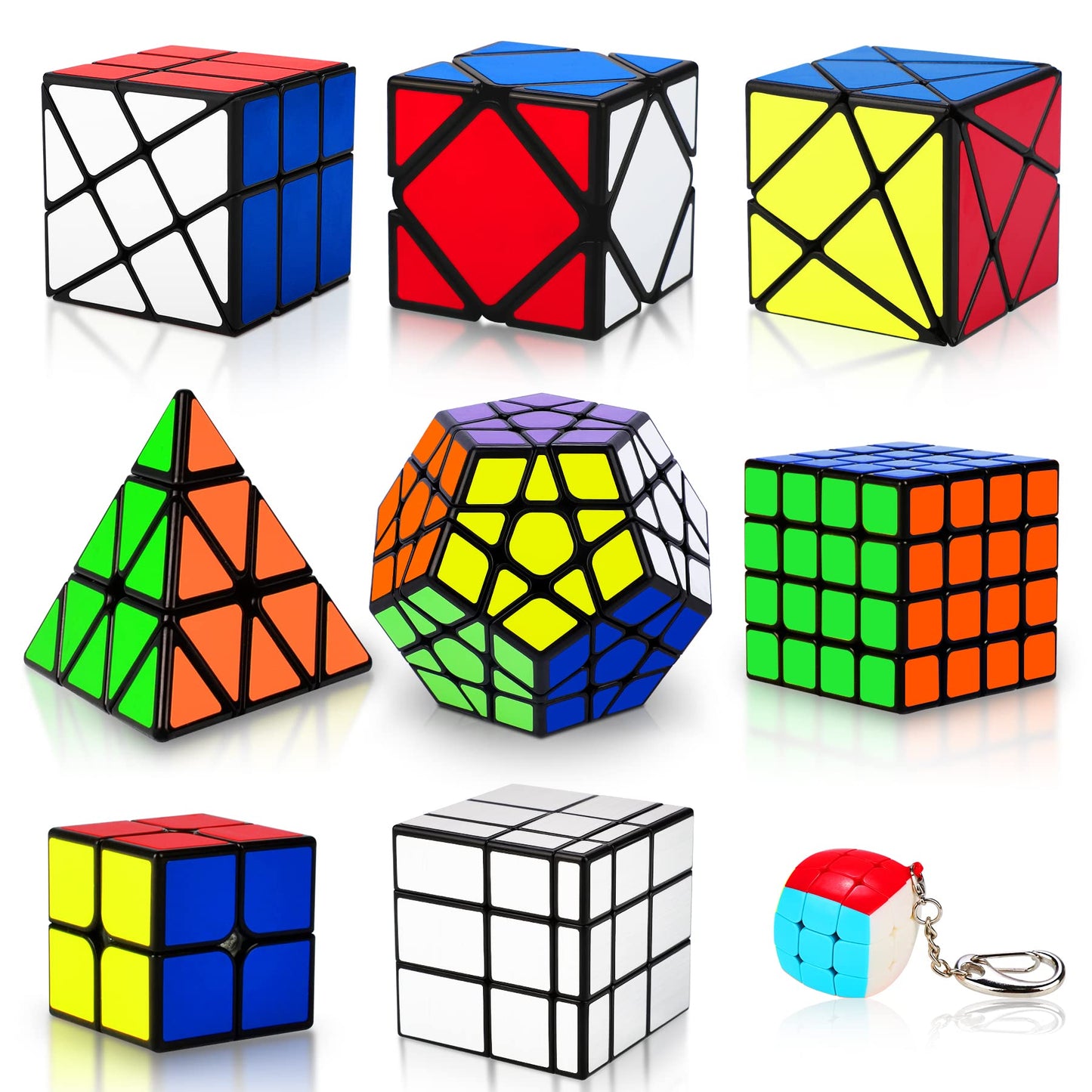 Speed Cube Set 9-Pack – Puzzle Cubes Including Pyraminx, 2x2, 3x3, 4x4, Megaminx, Mirror, Mini 3x3, Skewb & Fenghuolun for Kids & Adults