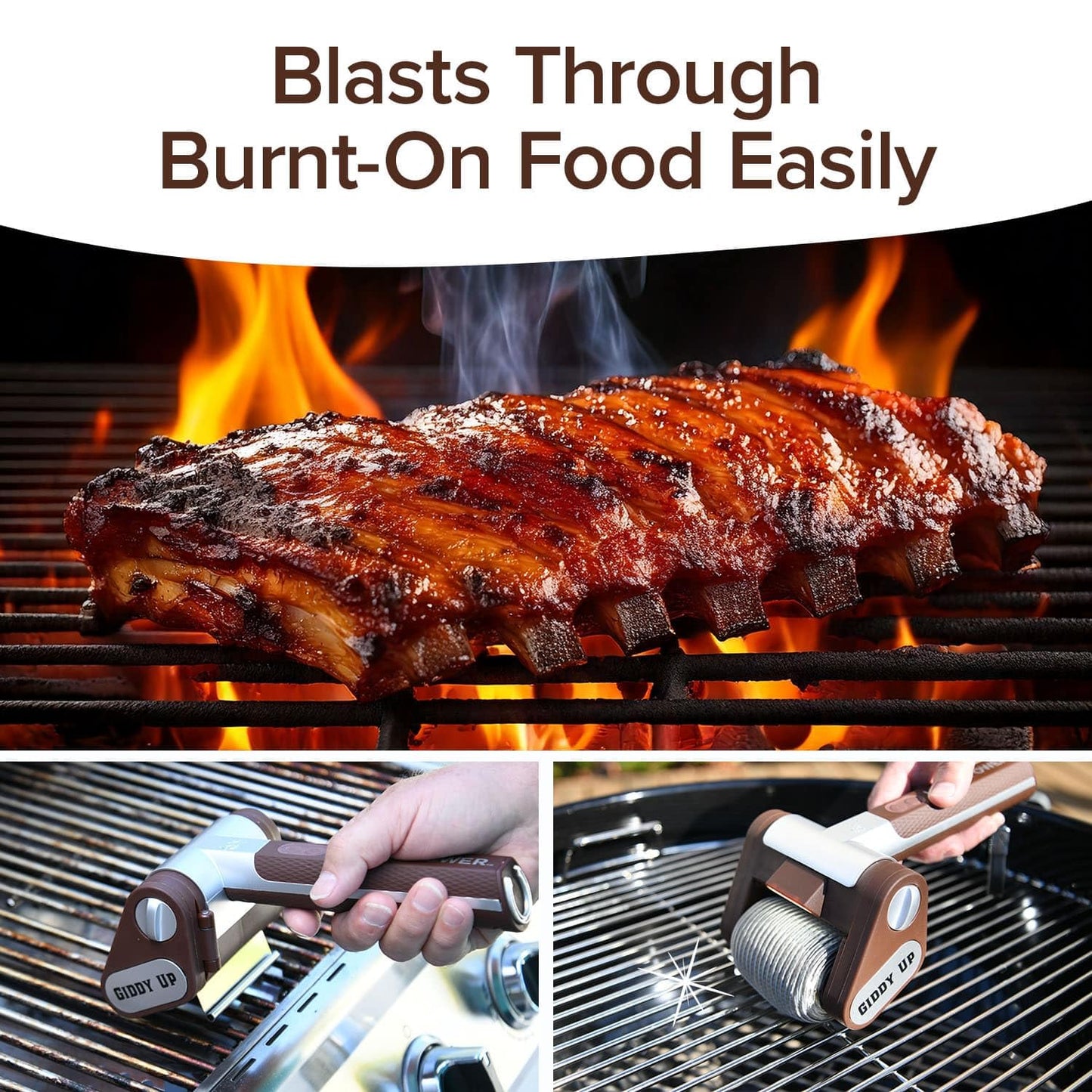 HorsePower Giddy Up Grill Cleaner – Cordless Rechargeable BBQ Tool with 350 RPM Stainless Roller & LED Light, As-Seen-On-TV