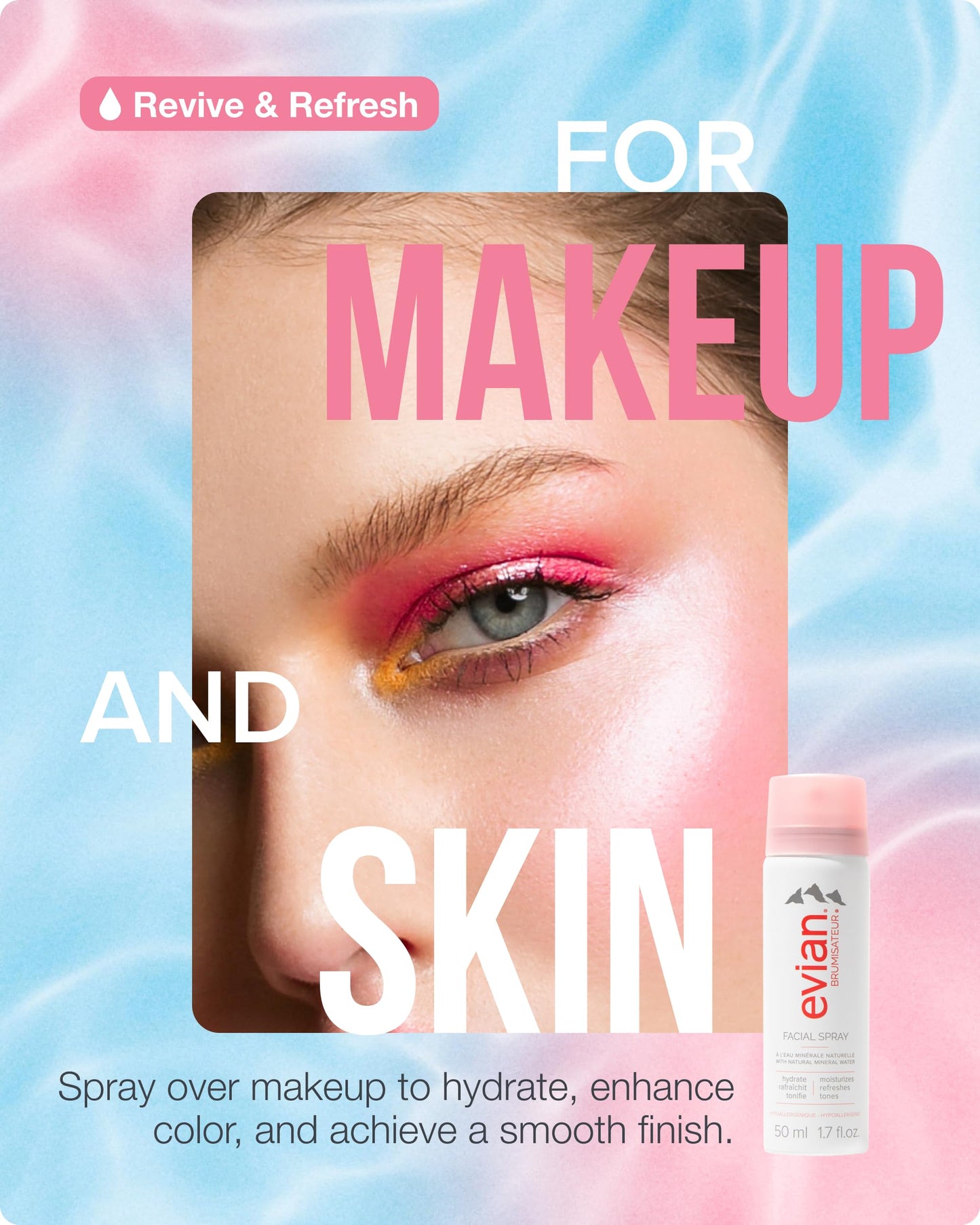 Evian Facial Spray Travel Trio 1.7 oz – Hydrating Mineral Water Mist for Face & Skin, Refreshes Makeup, TSA-Approved Mini Spray