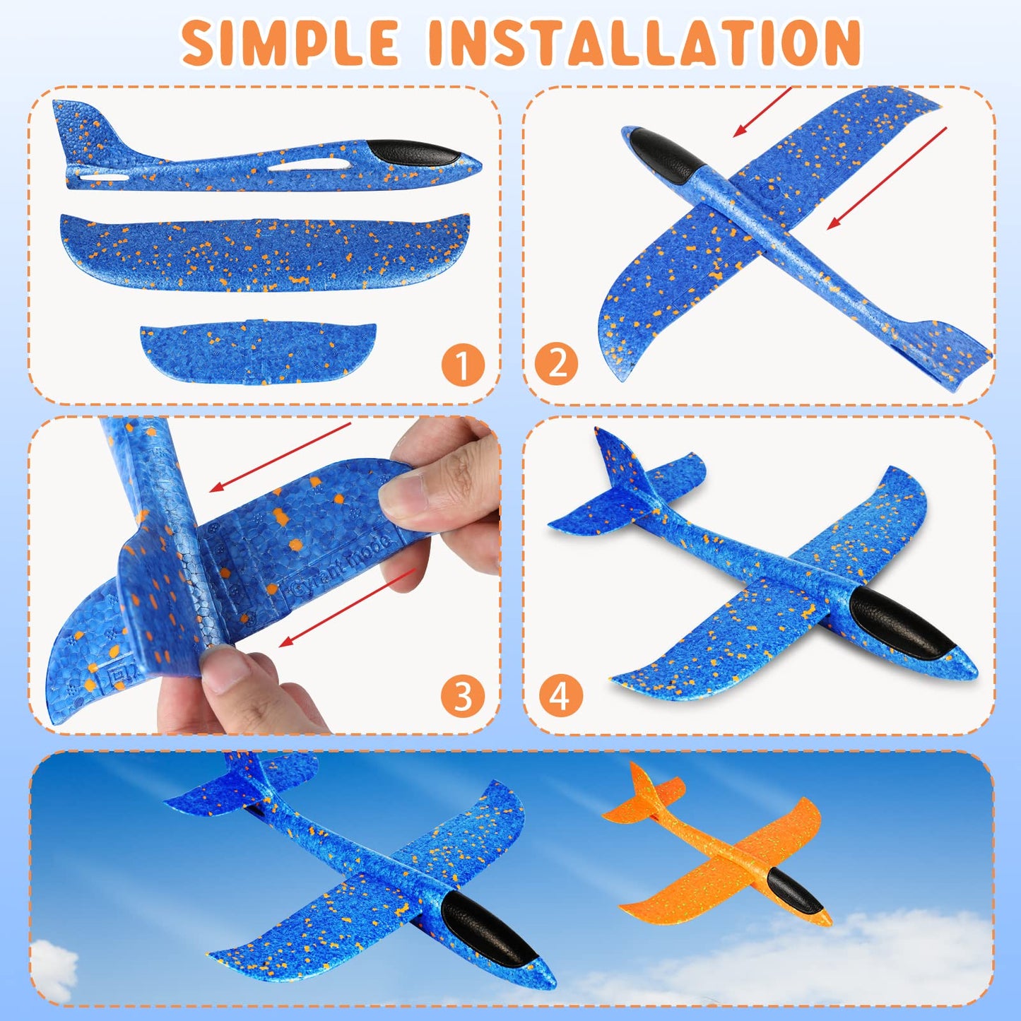 VCOSTORE 2-Pack 13.3" Foam Airplanes for Kids – Throwing Glider Planes Toy for Boys & Girls Ages 3-12, Outdoor Flying Fun