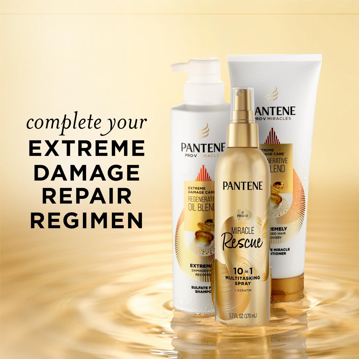Pantene Miracle Rescue 10-in-1 Multitasking Spray – Heat Protectant, Detangler & Leave-In Conditioner with Keratin & Pro-Vitamin B5, 5.7 Oz