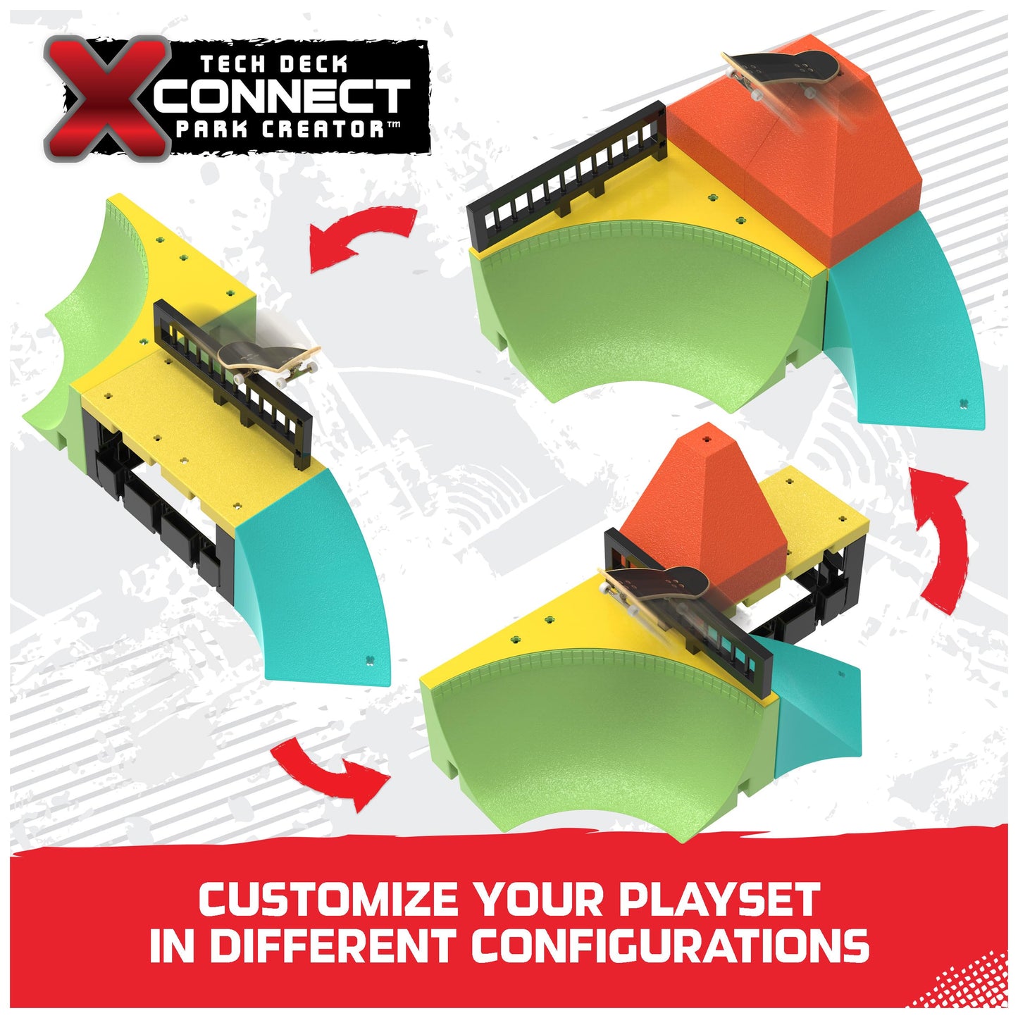 Tech Deck, Quarter Bowl Ruckus X-Connect Park Creator, Customizable and Buildable Ramp Set with Exclusive Fingerboard, Kids Toy for Ages 6 and up