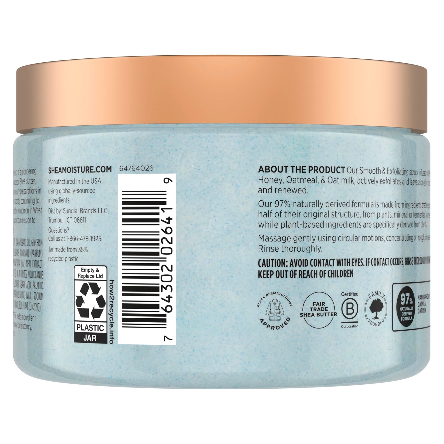 SheaMoisture Shea Sugar Body Scrub – Manuka Honey & Oatmeal, Smooth & Exfoliating, 24-Hour Shea Moisture Nutrients, 12 oz