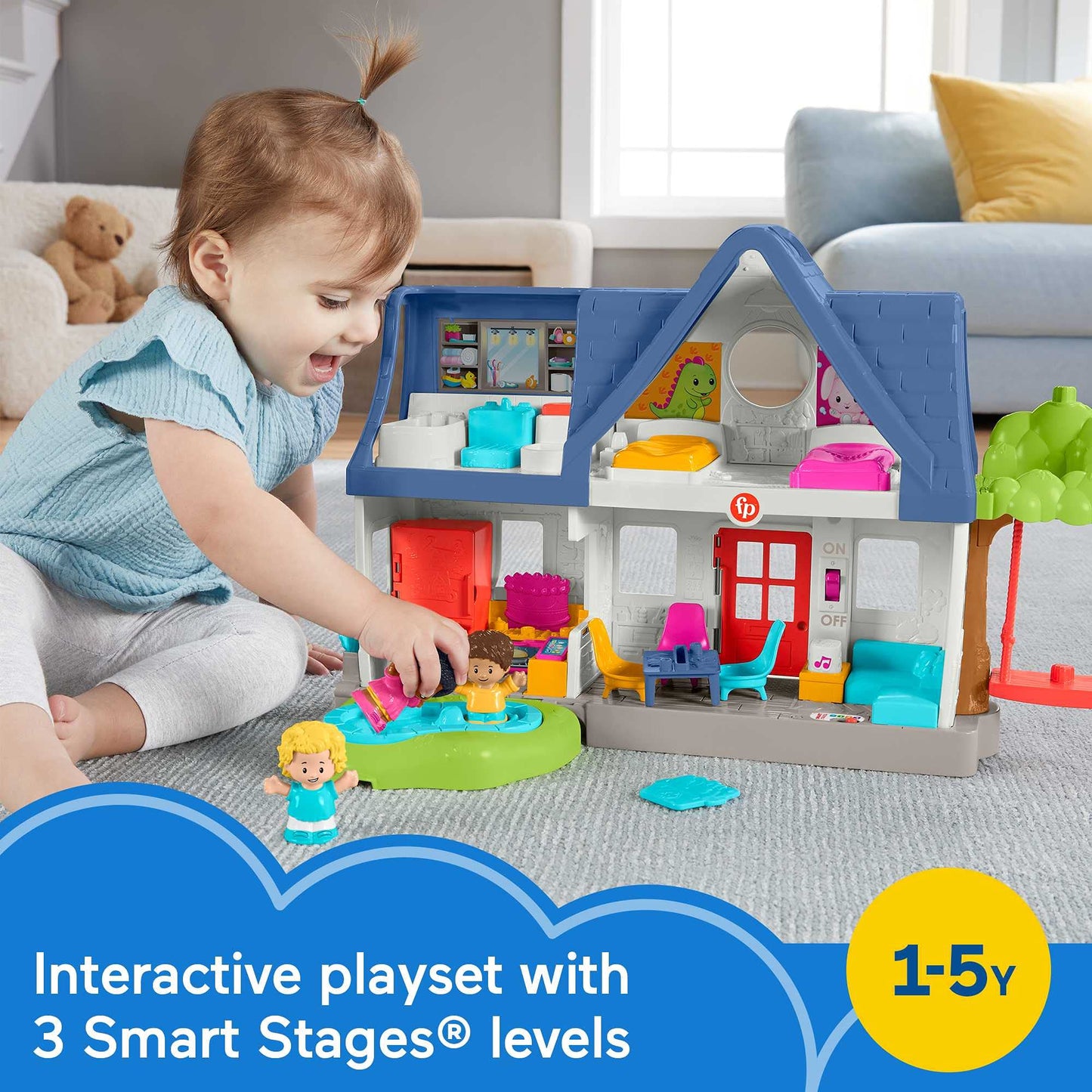 Fisher-Price Little People Toddler Toy Friends Together Play House Pretend Playset with Learning Songs for Preschool Kids Ages 1+ Years
