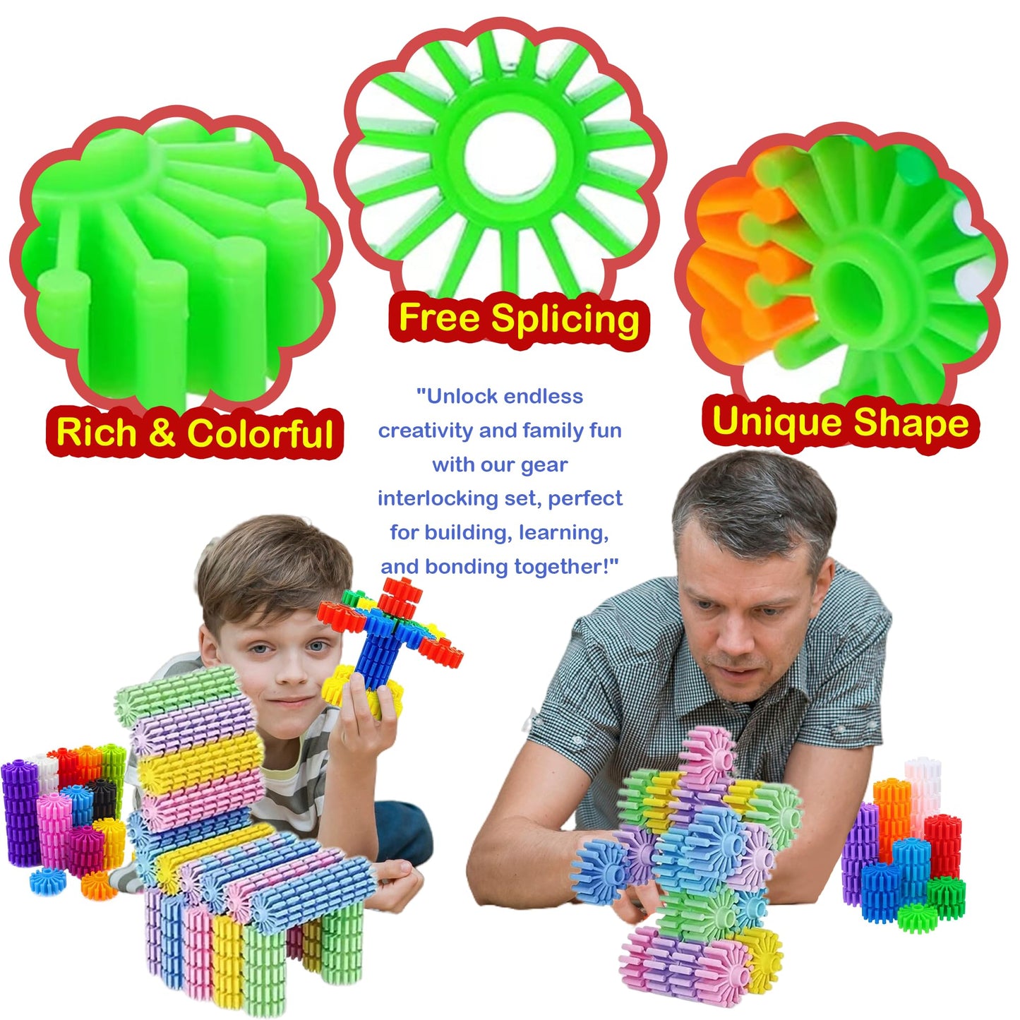 KAKATIMES STEM Building Blocks for Kids – Safe Educational Gear Interlocking Construction Set to Boost Creativity & Problem-Solving