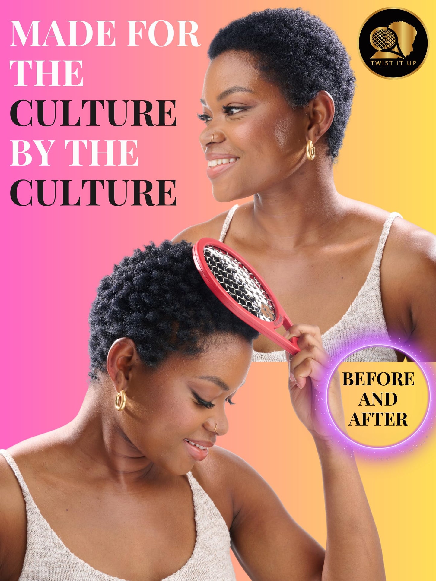 Twist It Up Comb (Bond Black) - Alternative for Hair Sponges, Creates Curls and Twists for Black Men, Tennis Racket Design