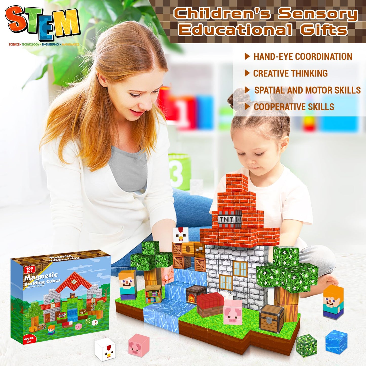Goody King 100PCS Magnetic Building Blocks | STEM Construction Toy for Kids 3-10, Montessori Stacking & Sensory Play, Birthday Gift