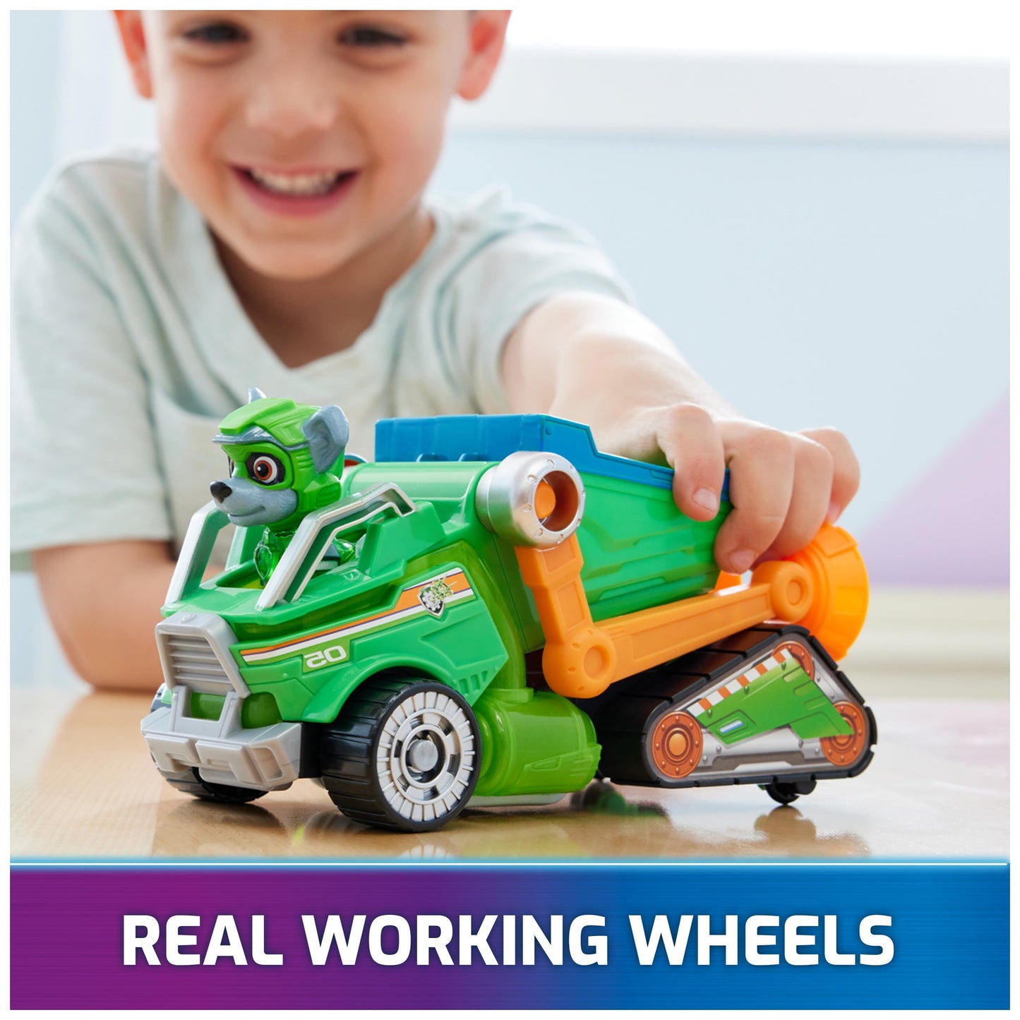 Paw Patrol: The Mighty Movie, Toy Garbage Truck Recycler with Rocky Mighty Pups Action Figure, Lights and Sounds, Kids Toys for Boys & Girls 3+