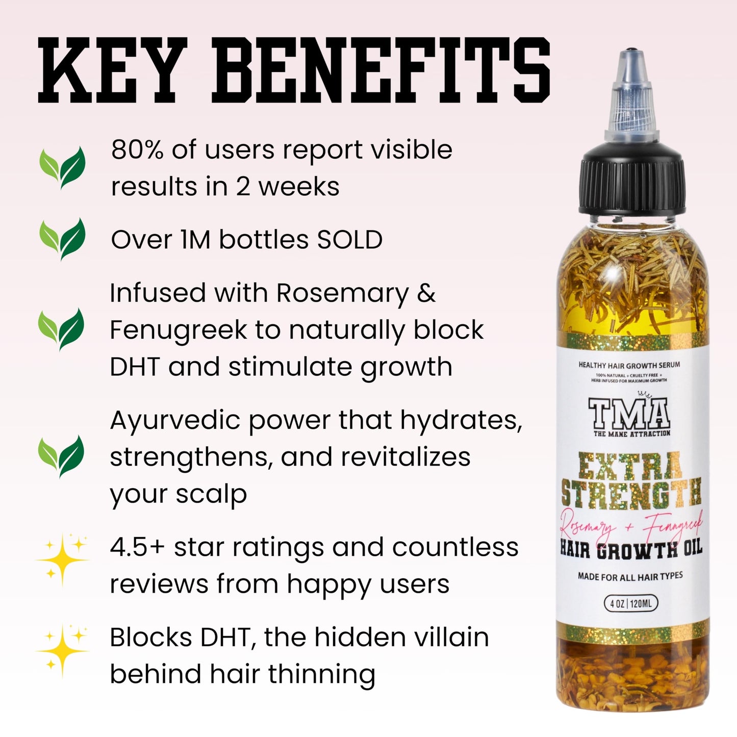 The Mane Attraction Extra Strength Rosemary + Fenugreek Herbal Hair Growth Oil | Infused With Castor Oil for ALL Hair Types